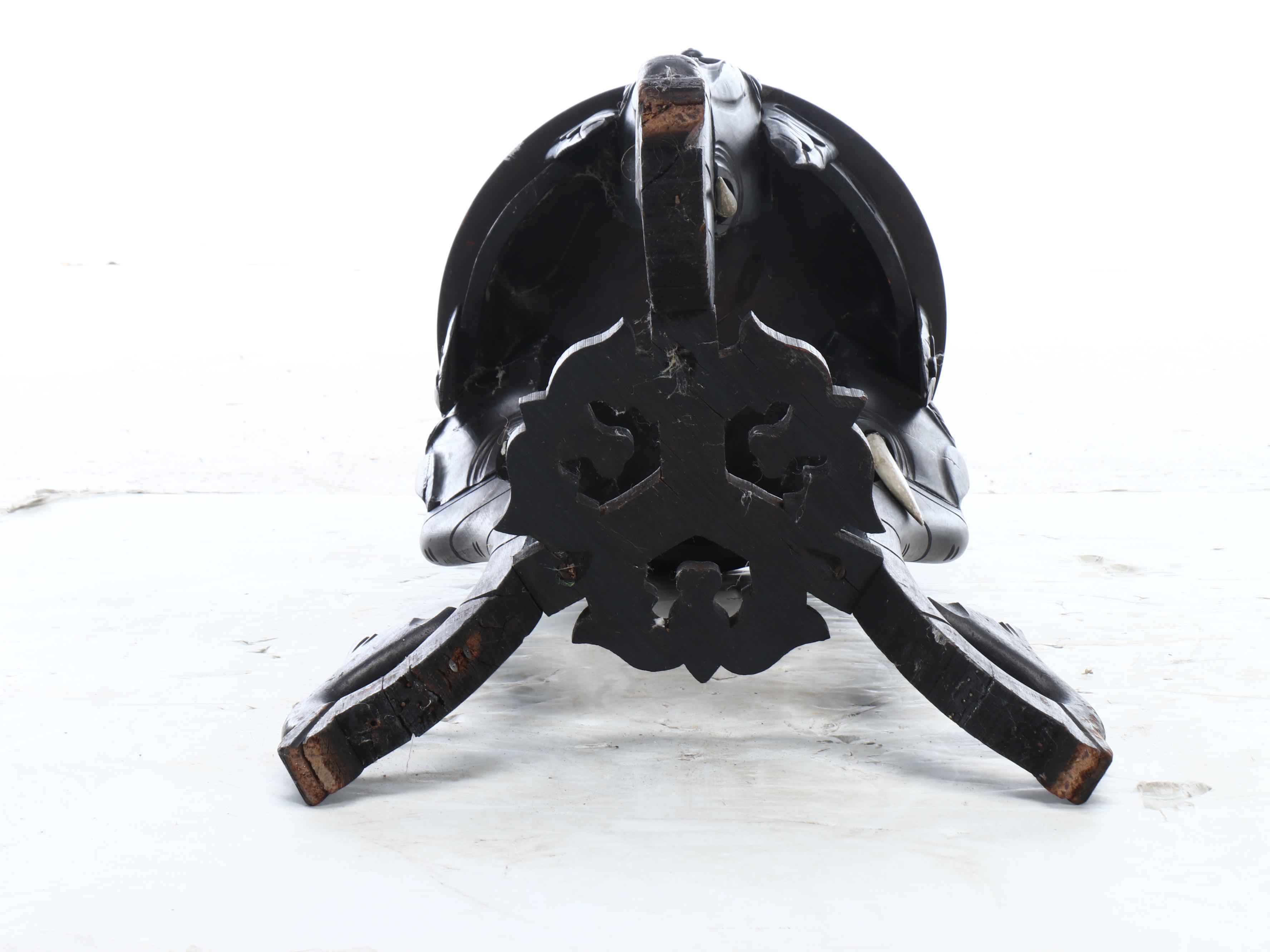 Indo-Chinese Ebonized Wood Plant Stand with Carved Elephant Heads