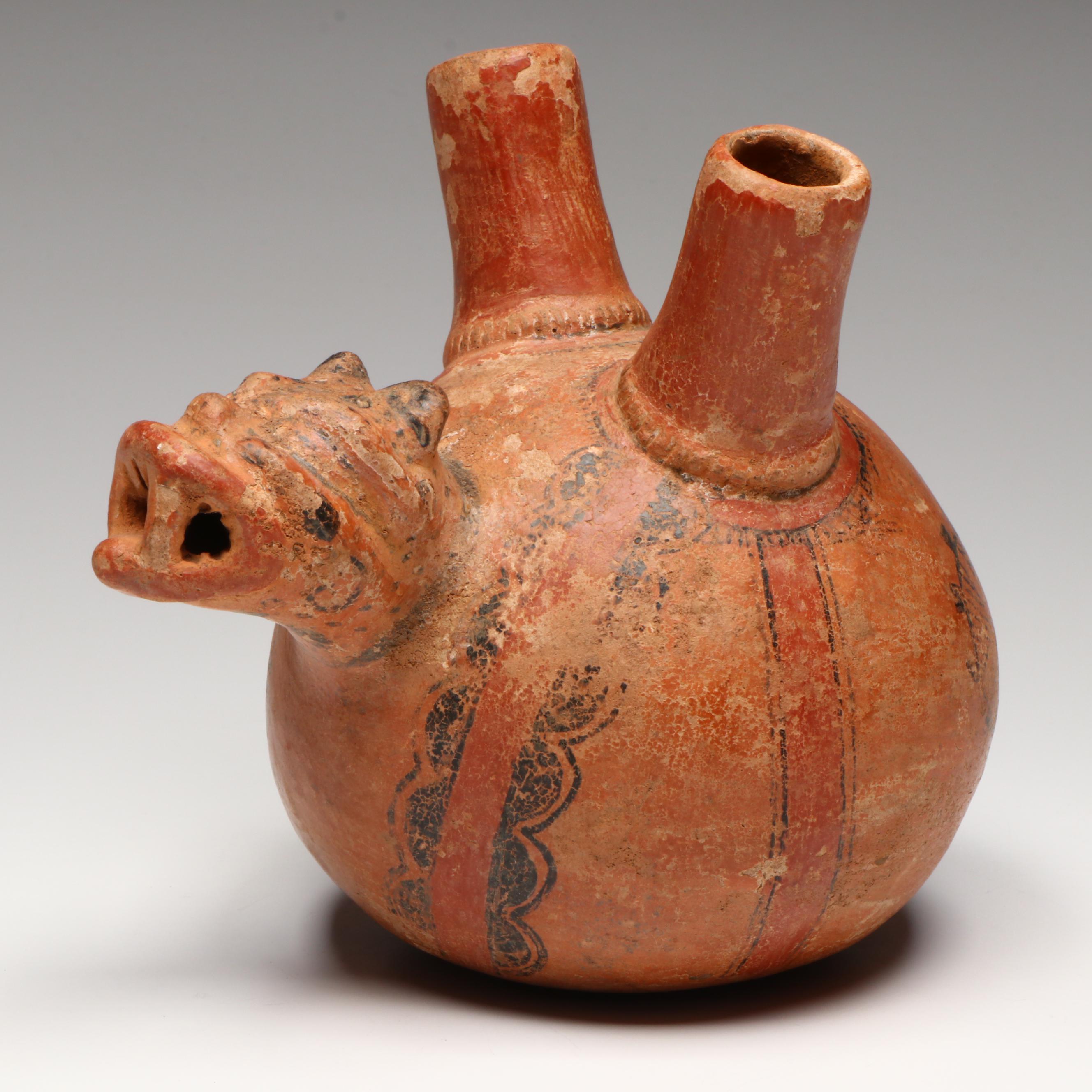 Pre-Columbian Polychrome Vessel with Figural Spout