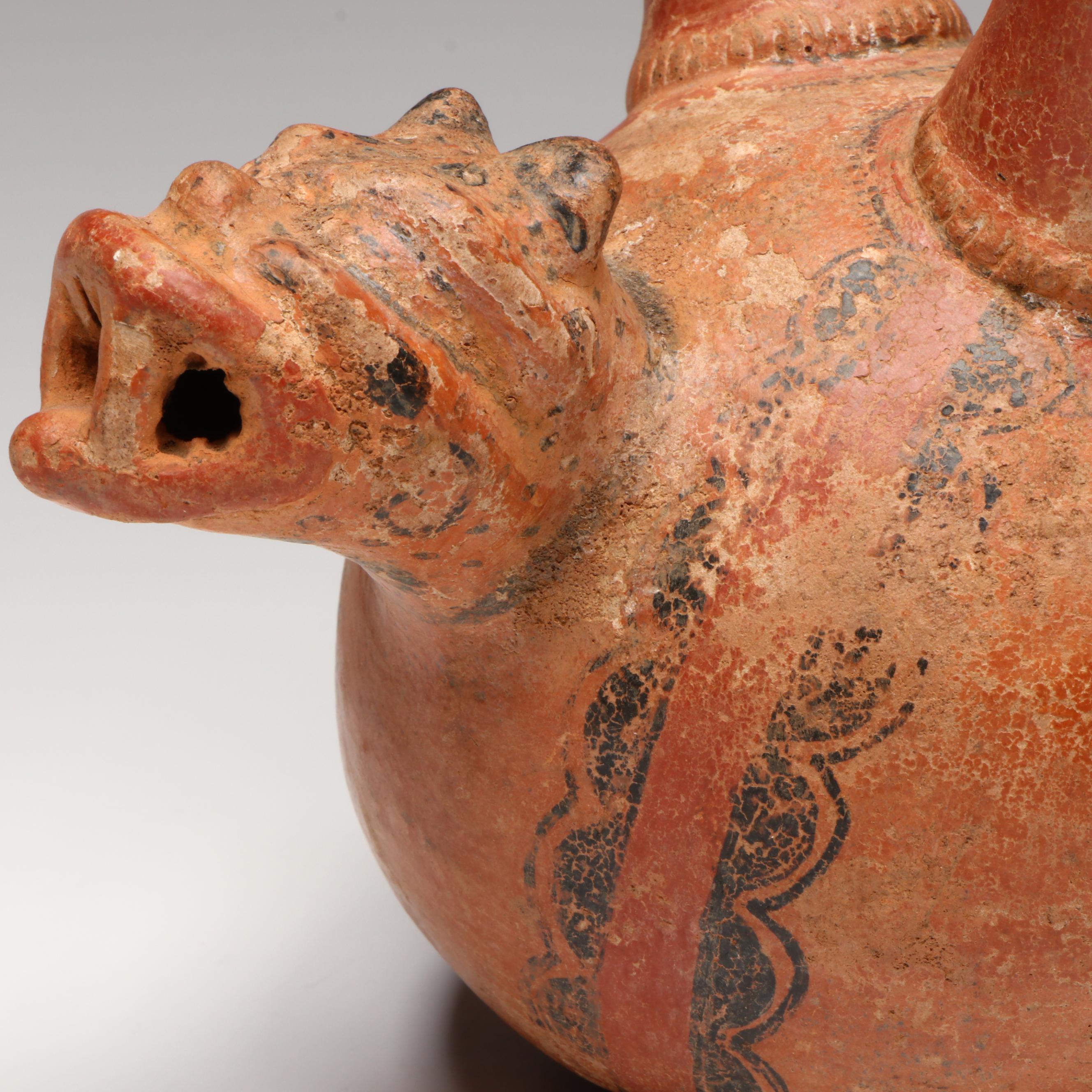 Pre-Columbian Polychrome Vessel with Figural Spout