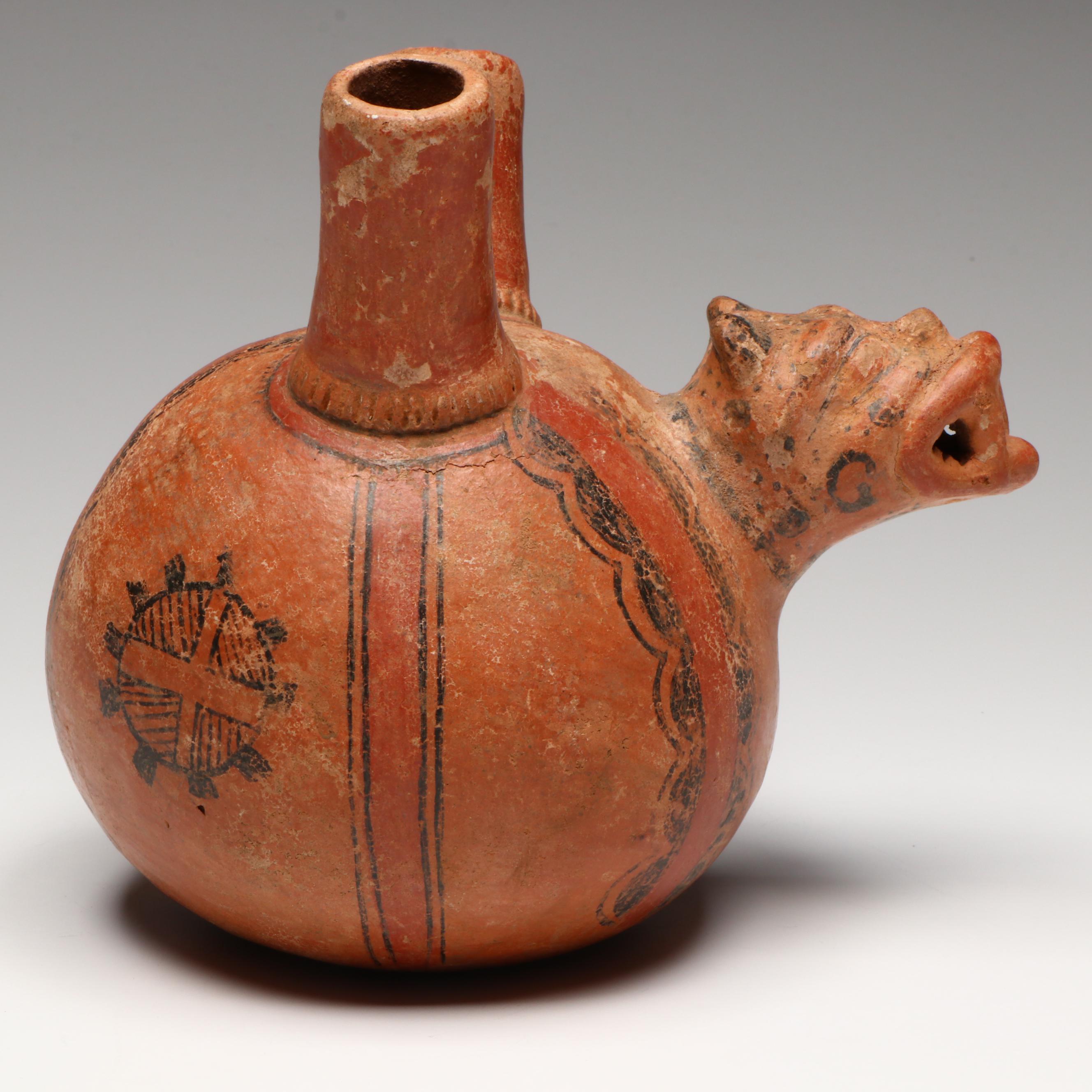 Pre-Columbian Polychrome Vessel with Figural Spout
