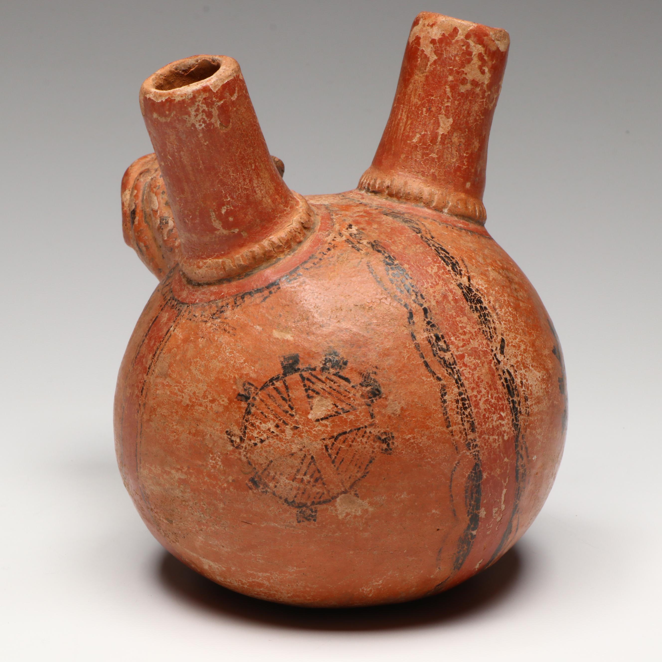 Pre-Columbian Polychrome Vessel with Figural Spout
