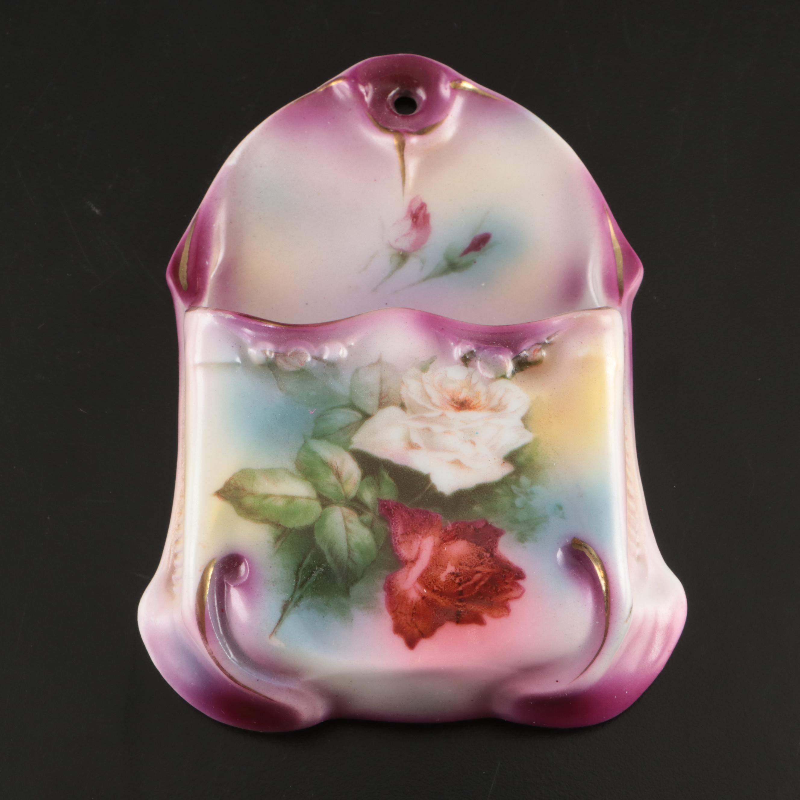 Royal Bayreuth Porcelain Wall Pocket with Brass Candlesticks and Accessories