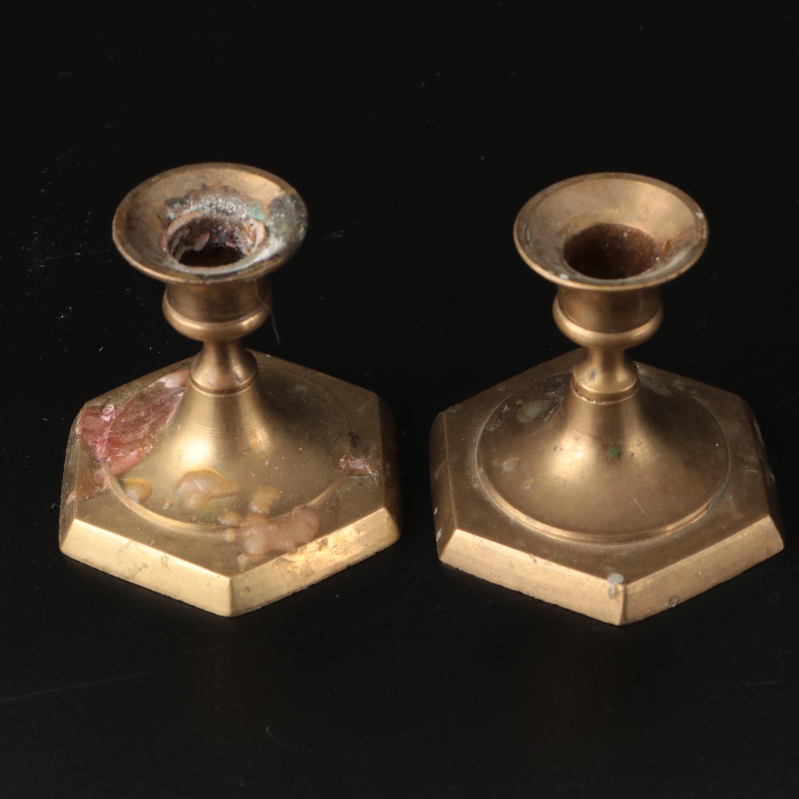 Royal Bayreuth Porcelain Wall Pocket with Brass Candlesticks and Accessories