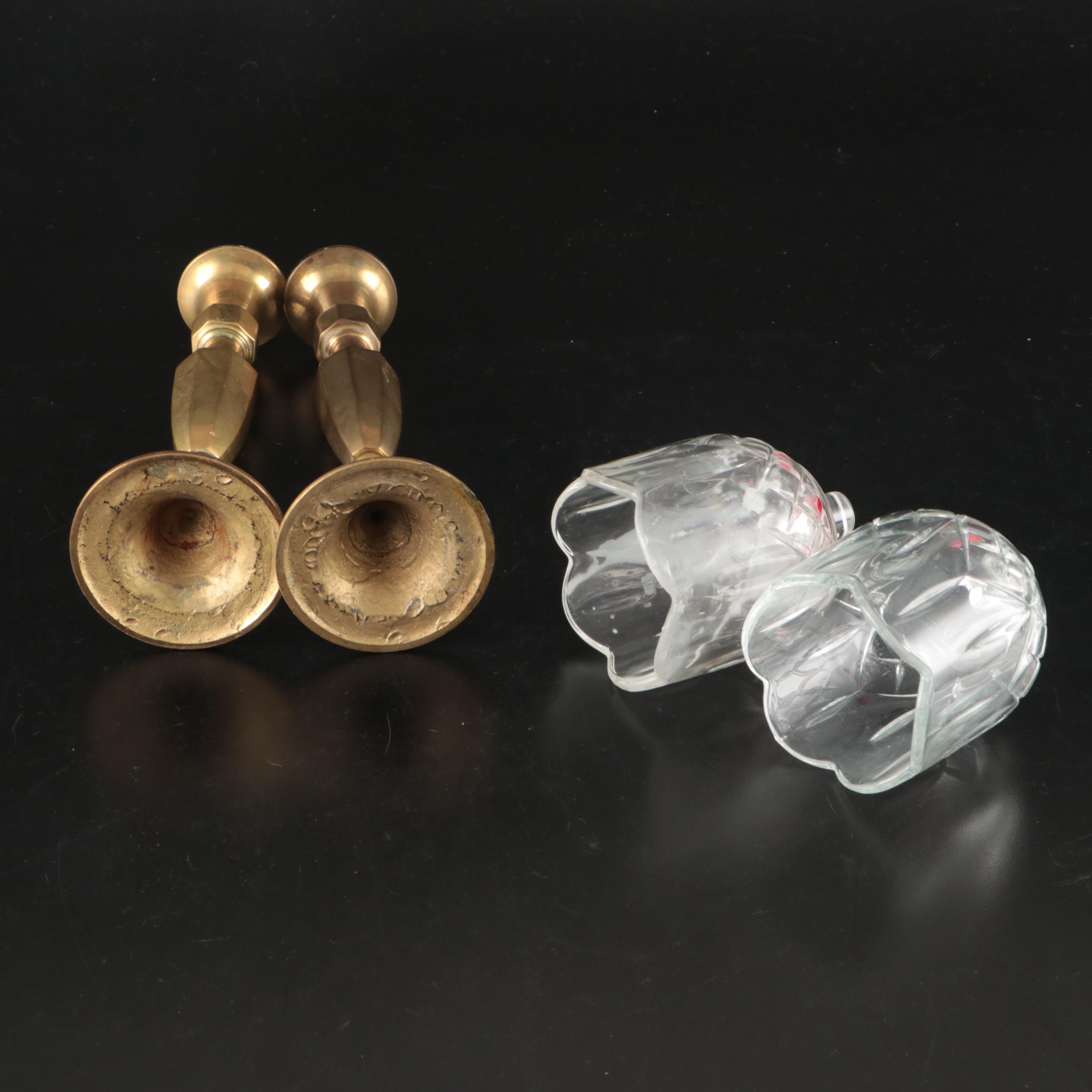 Royal Bayreuth Porcelain Wall Pocket with Brass Candlesticks and Accessories