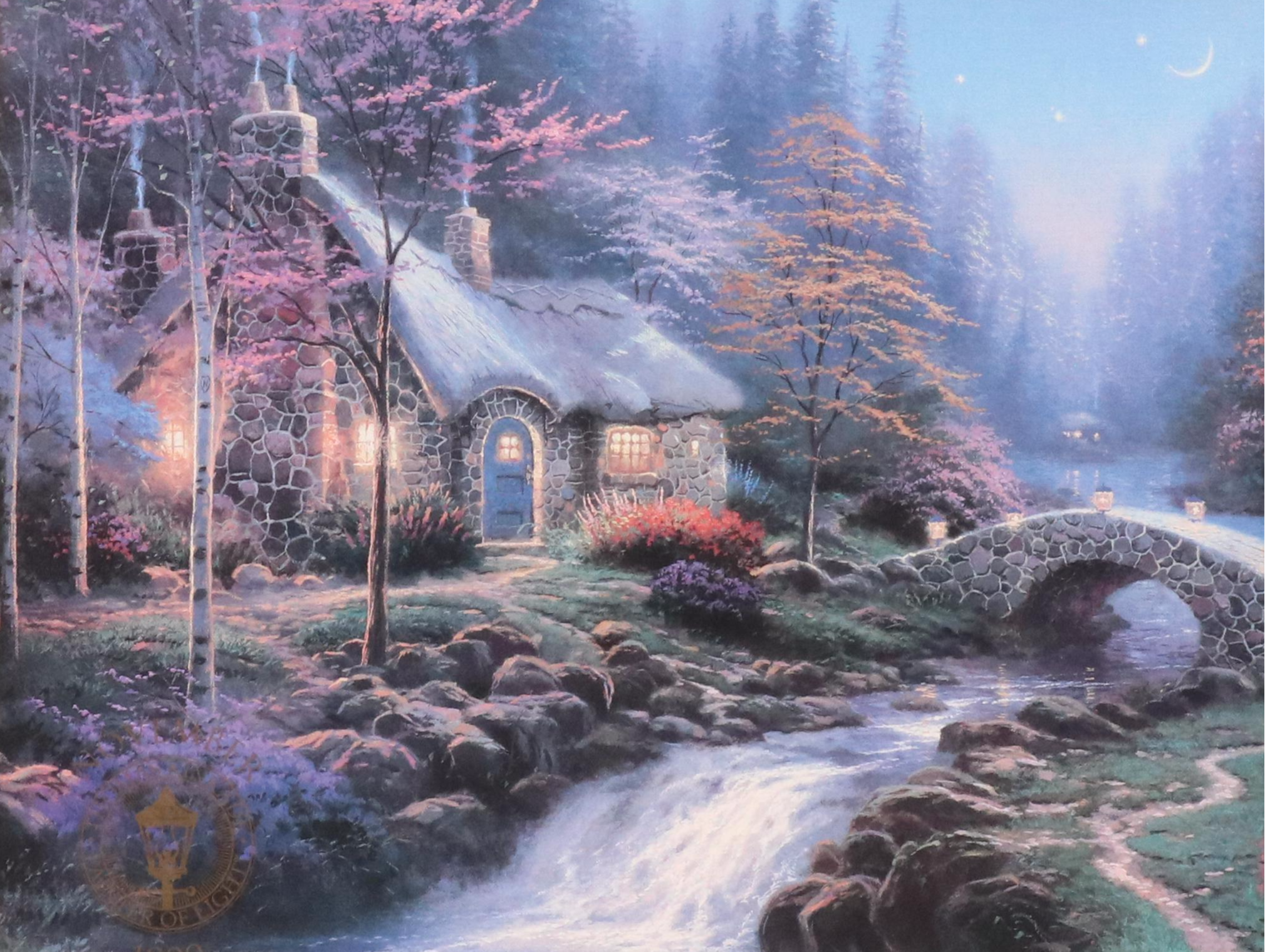After Thomas Kinkade Offset Lithograph "Twilight Cottage: November," 1999