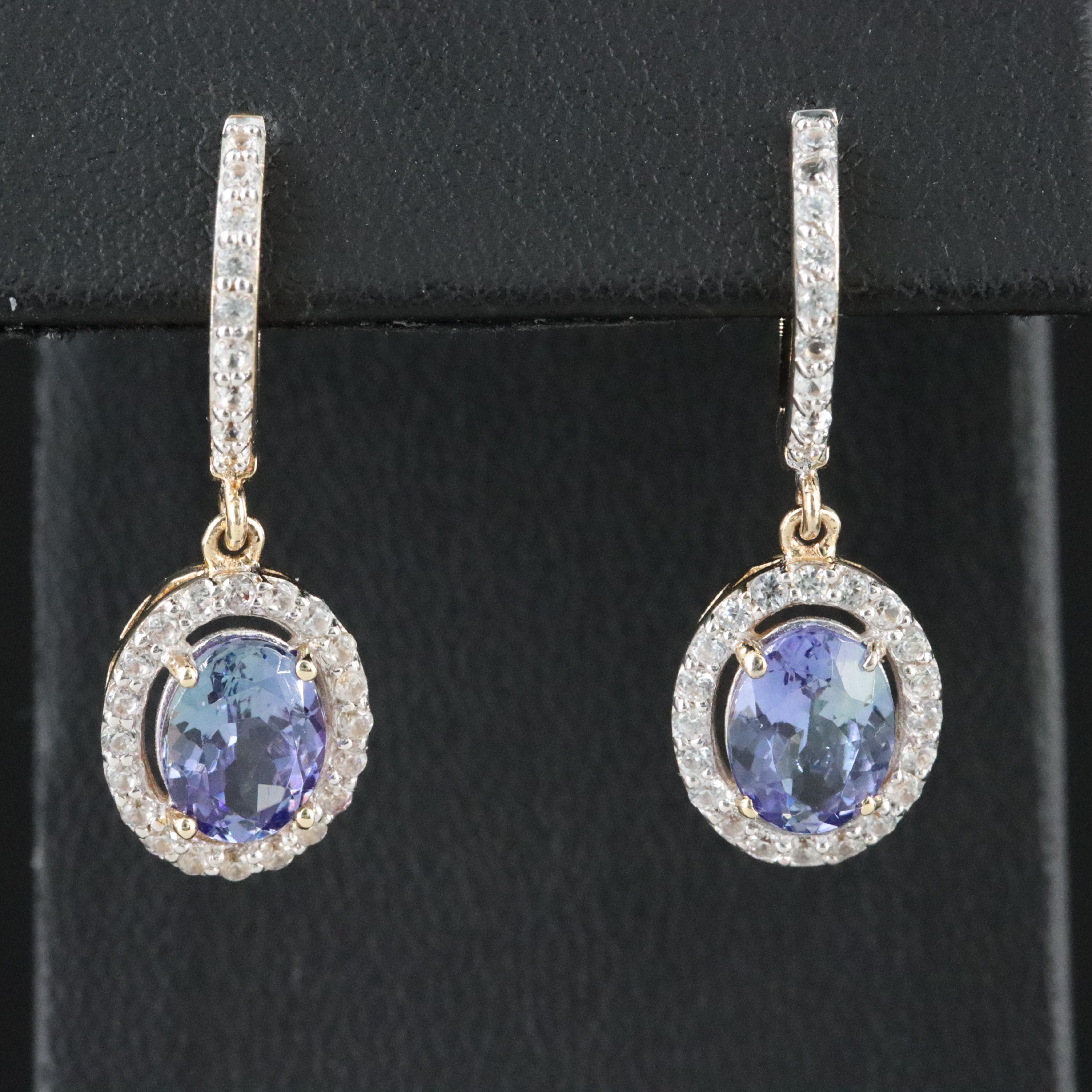 9K Tanzanite and White Topaz Drop Earrings