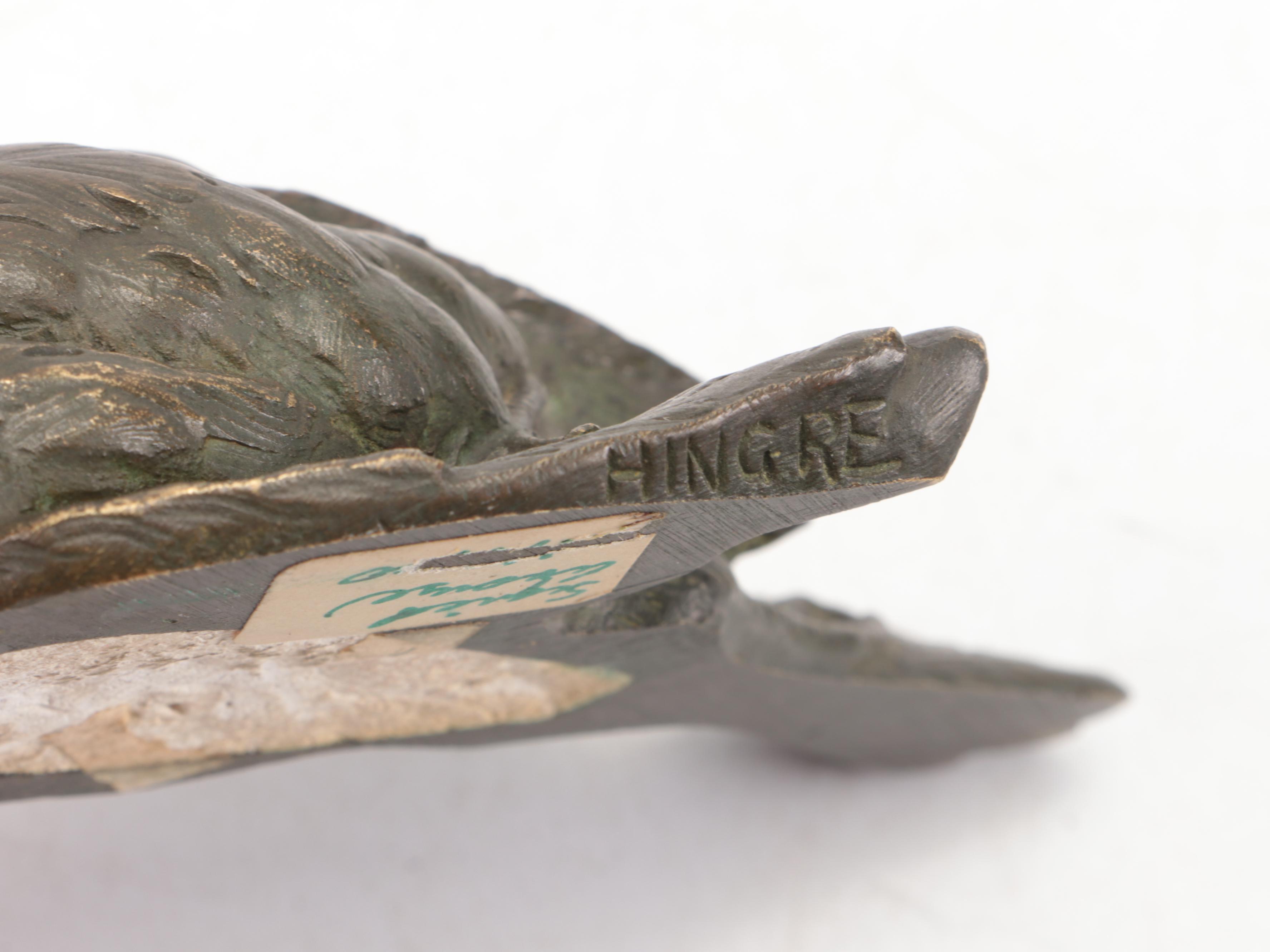 Louis Théophile Hingre Bronze Sculpture "Dead Sparrow," circa 1870