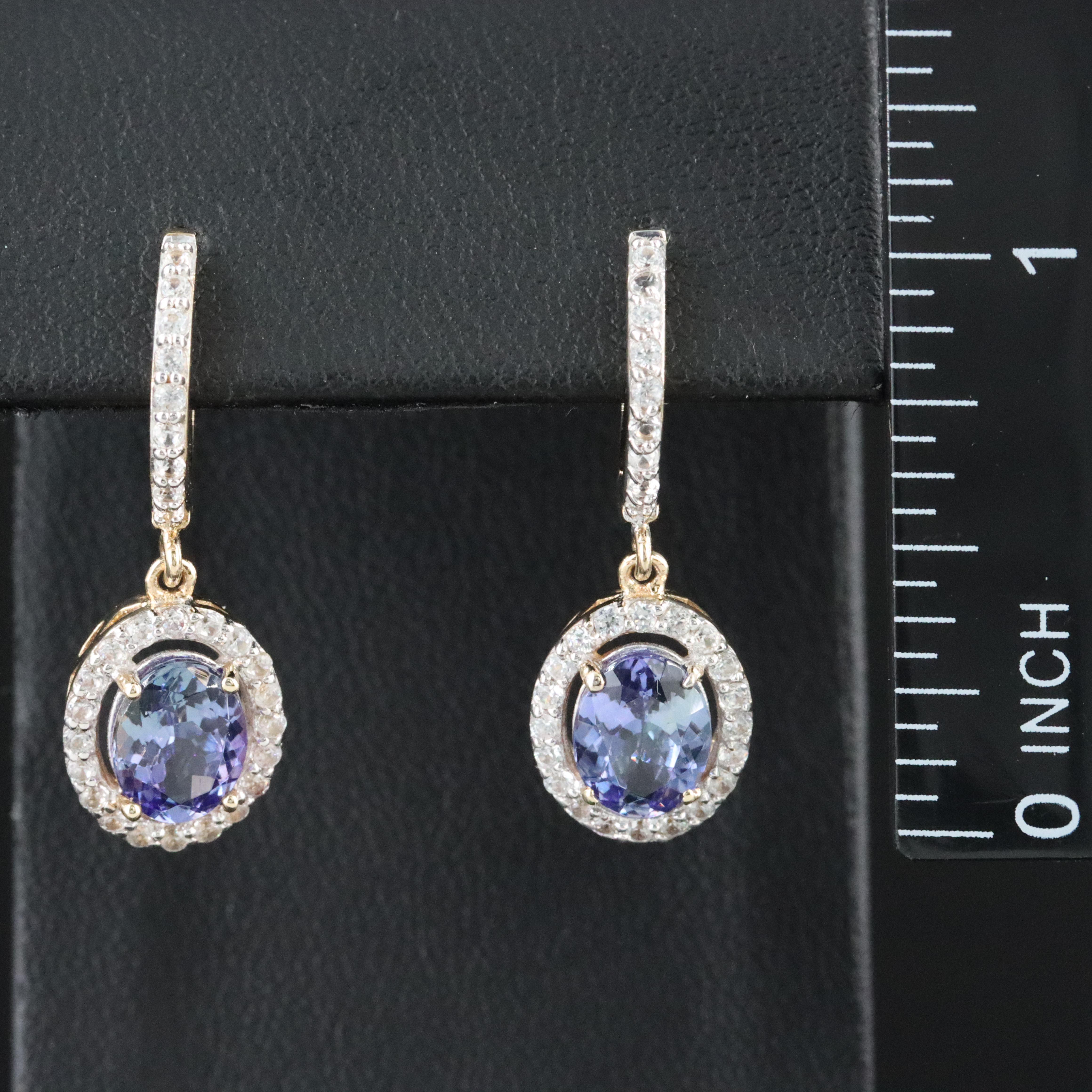 9K Tanzanite and White Topaz Drop Earrings