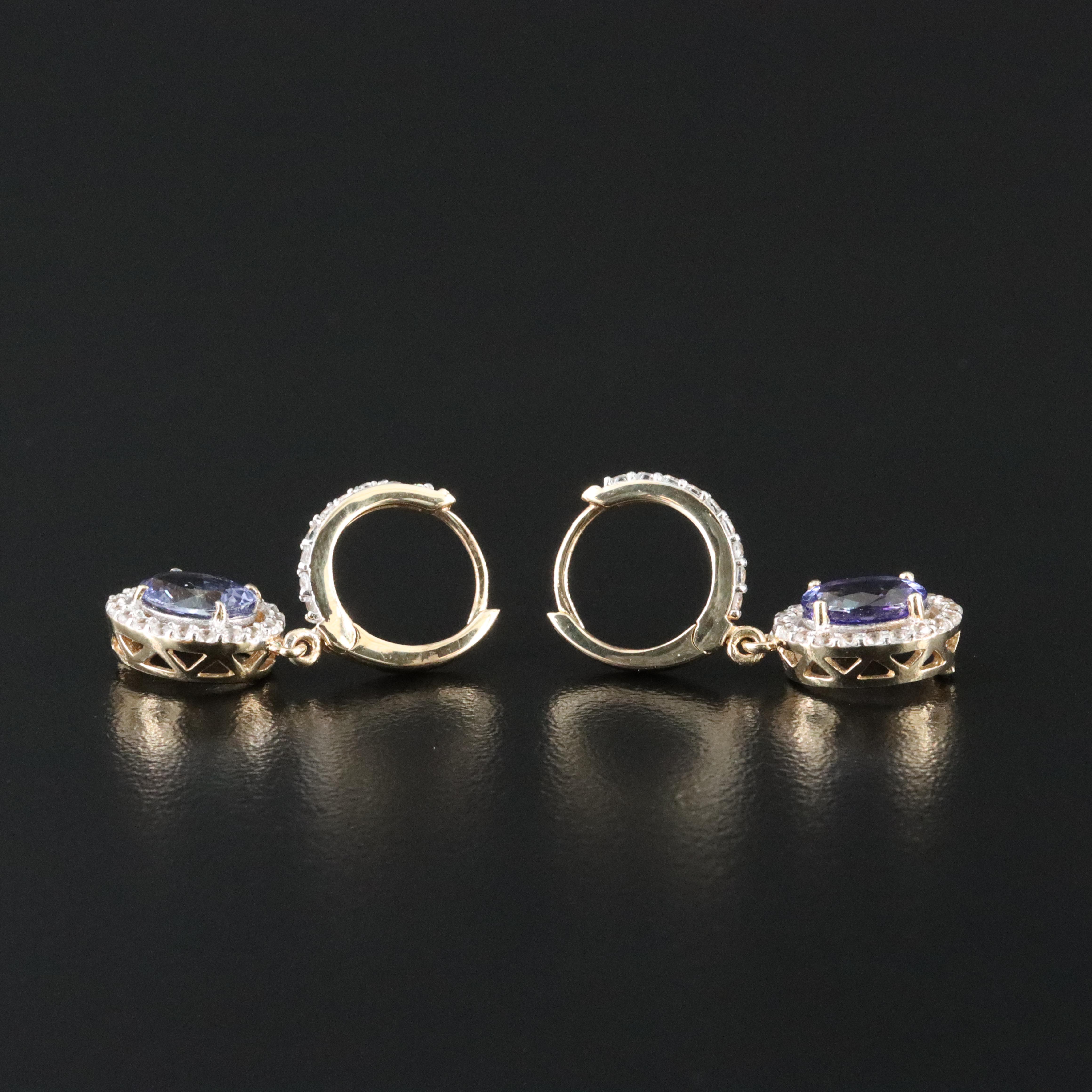 9K Tanzanite and White Topaz Drop Earrings