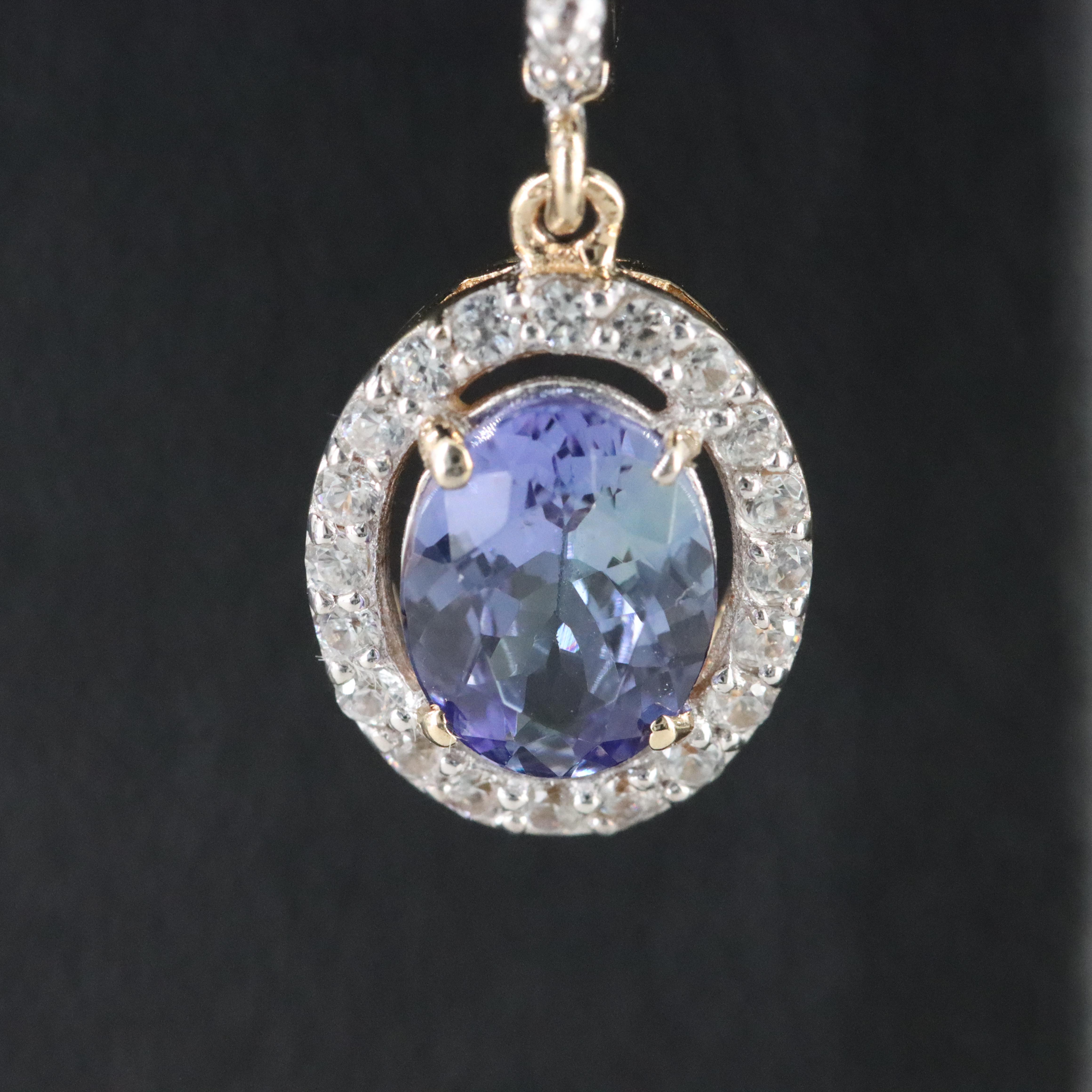 9K Tanzanite and White Topaz Drop Earrings