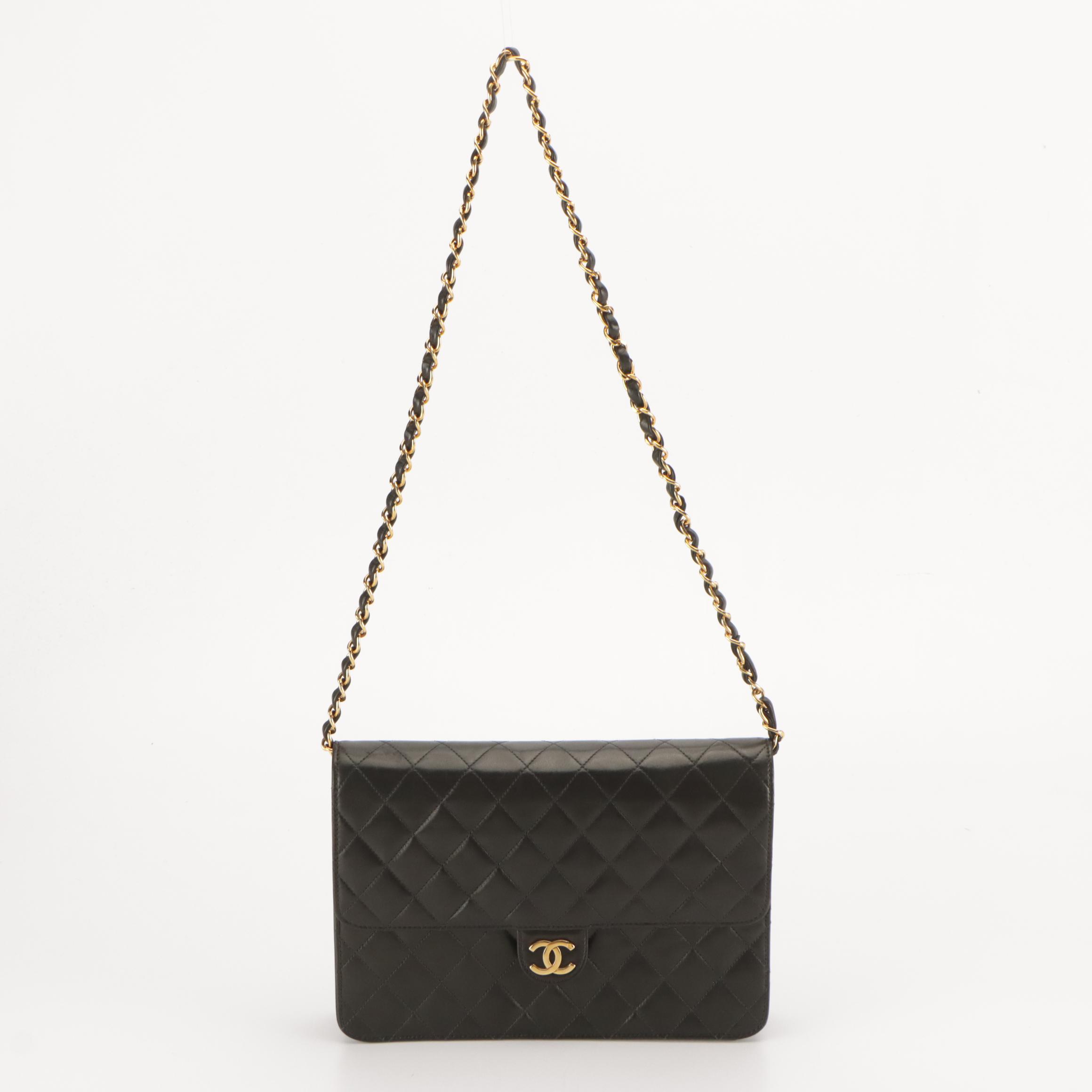 Chanel Classic Single Flap Chain Link Shoulder Bag in Black Matelassé Lambskin