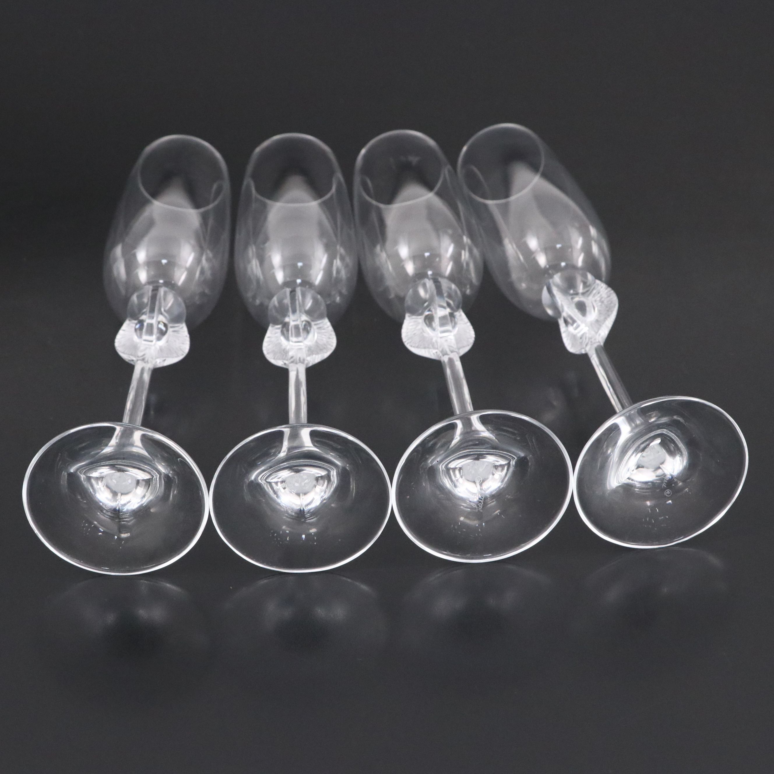 Lalique "Chardon" Frosted and Clear Crystal Thistle Stem Champagne Flutes