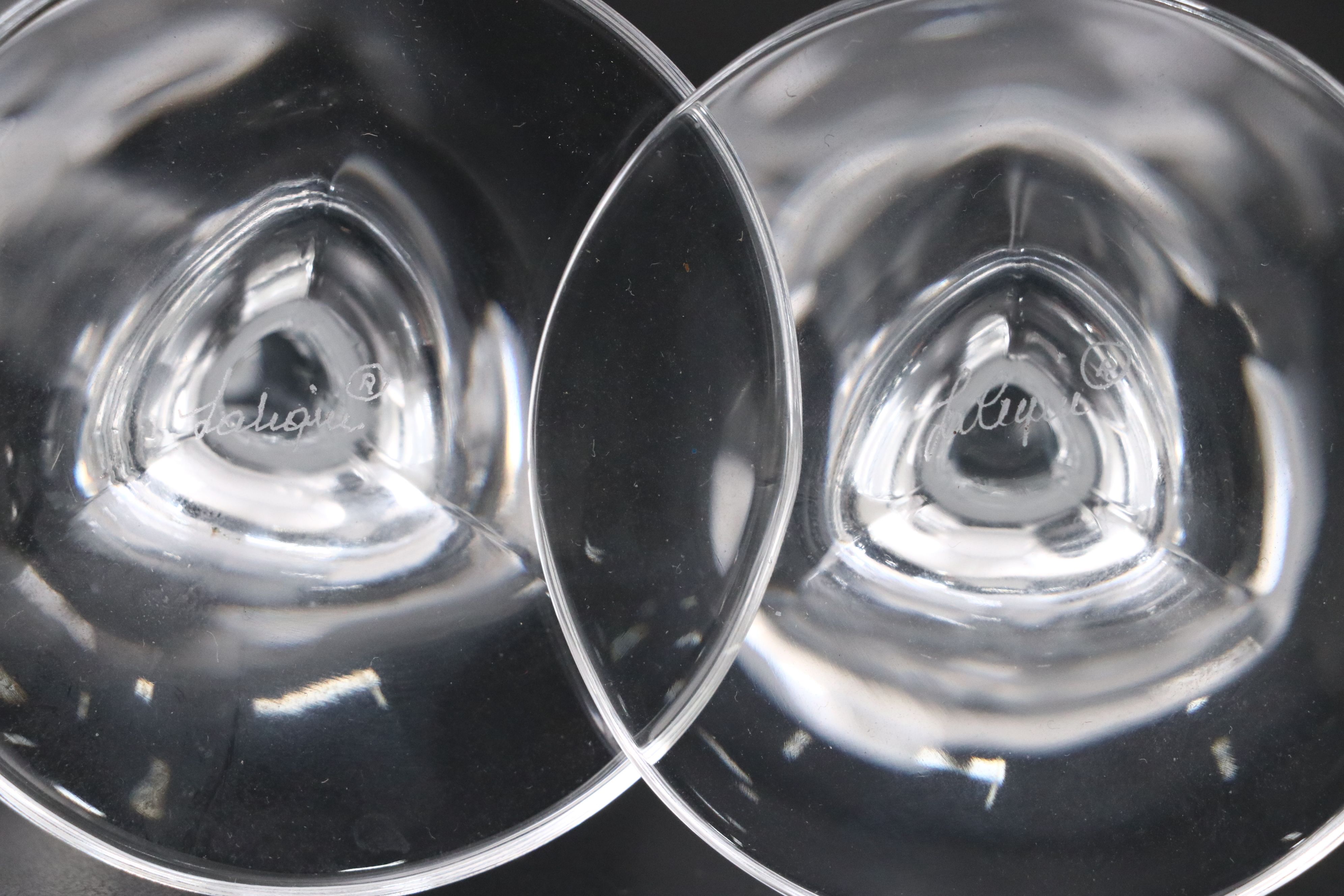 Lalique "Chardon" Frosted and Clear Crystal Thistle Stem Champagne Flutes