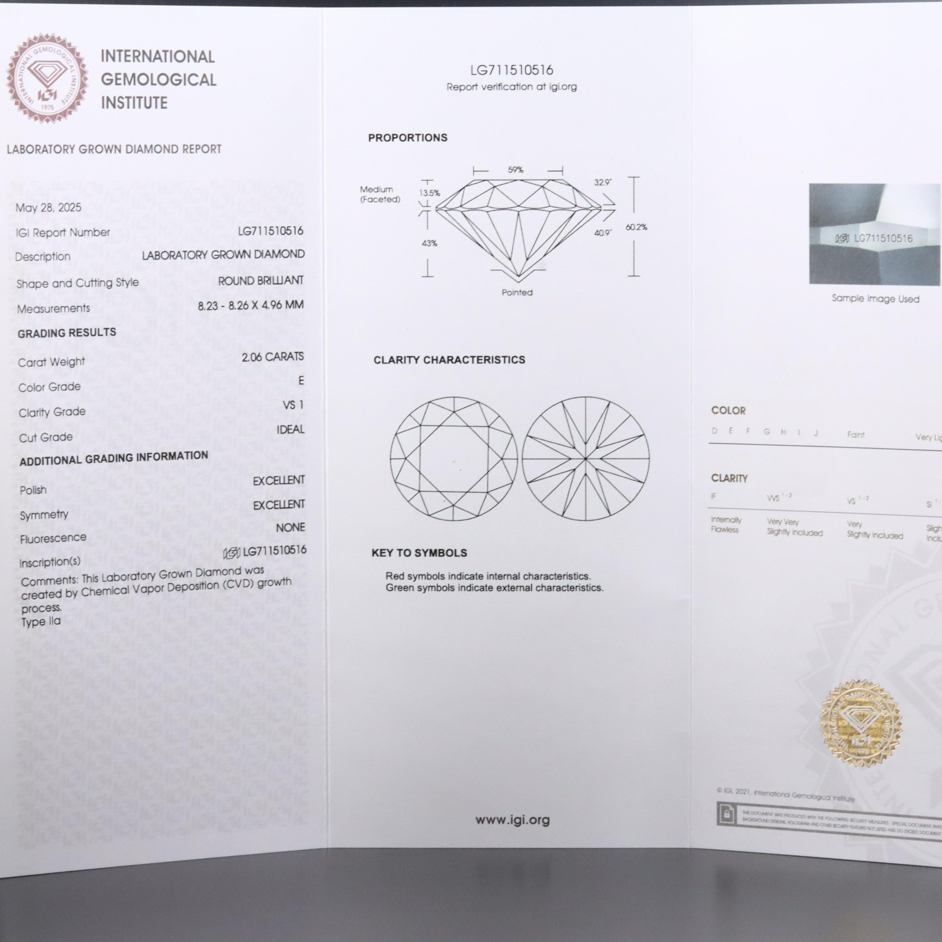 18K 2.06 CT Lab Grown Diamond Pendant with IGI Report