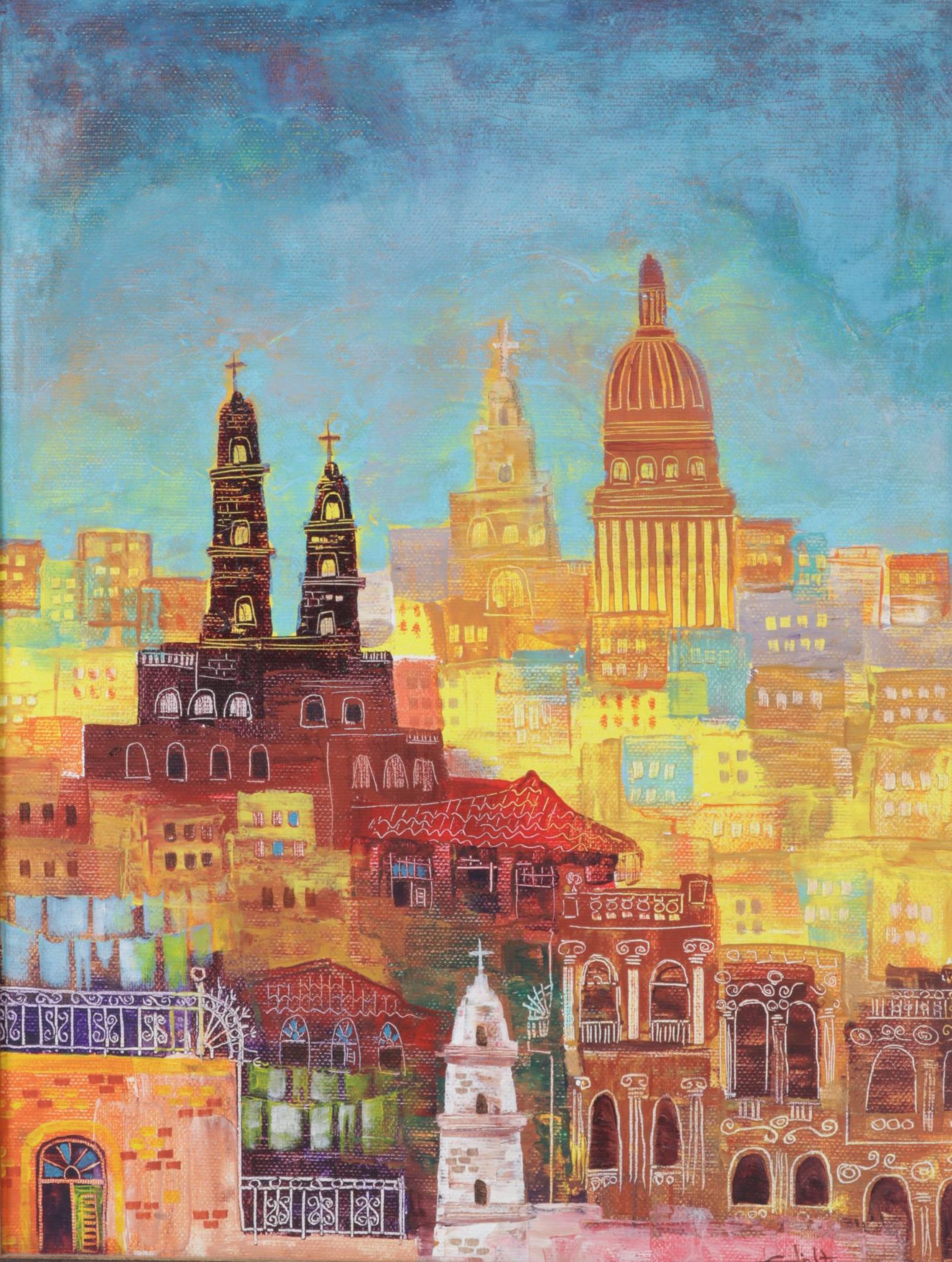 Abstract Impressionistic Oil Painting of Havana, Cuba