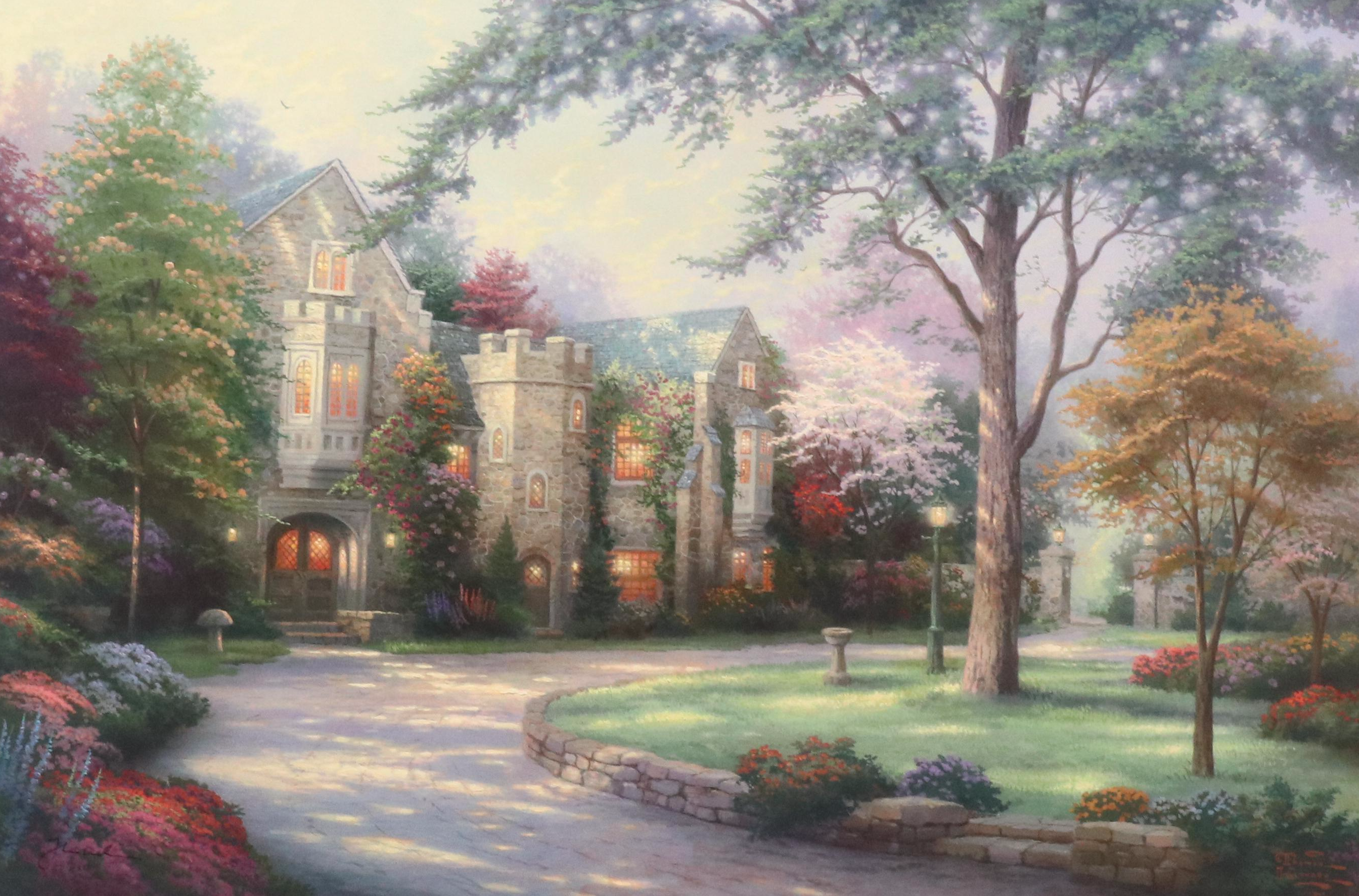 After Thomas Kinkade Offset Lithograph "Beyond Summer Gate"