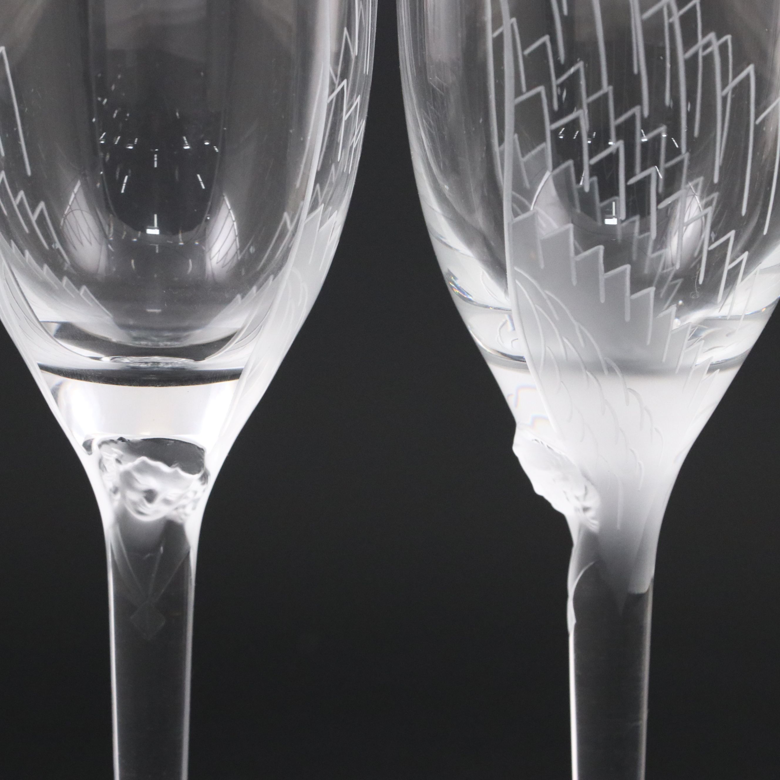 Pair of Lalique "Ange" Frosted and Clear Crystal Champagne Flutes