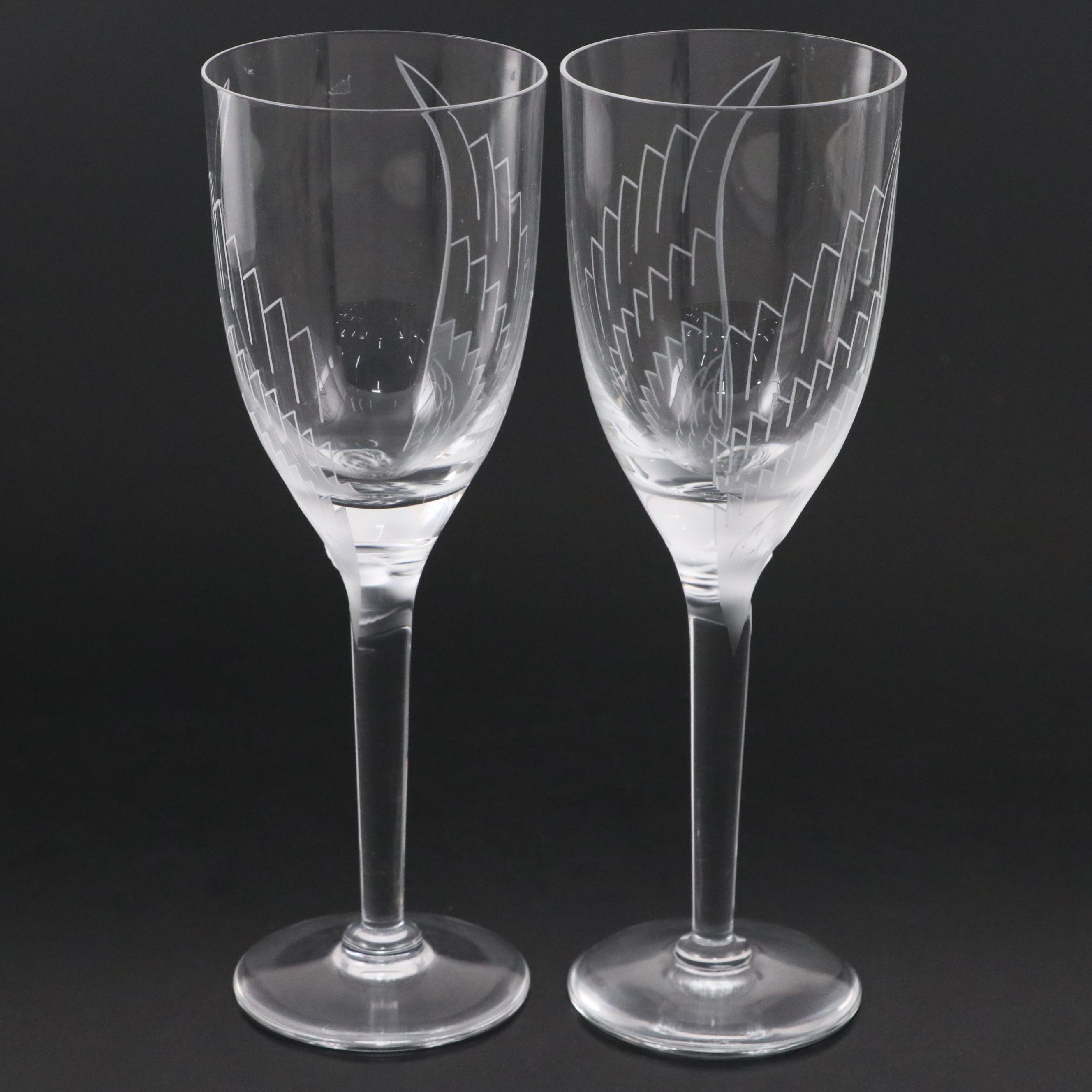 Pair of Lalique "Ange" Frosted and Clear Crystal Champagne Flutes