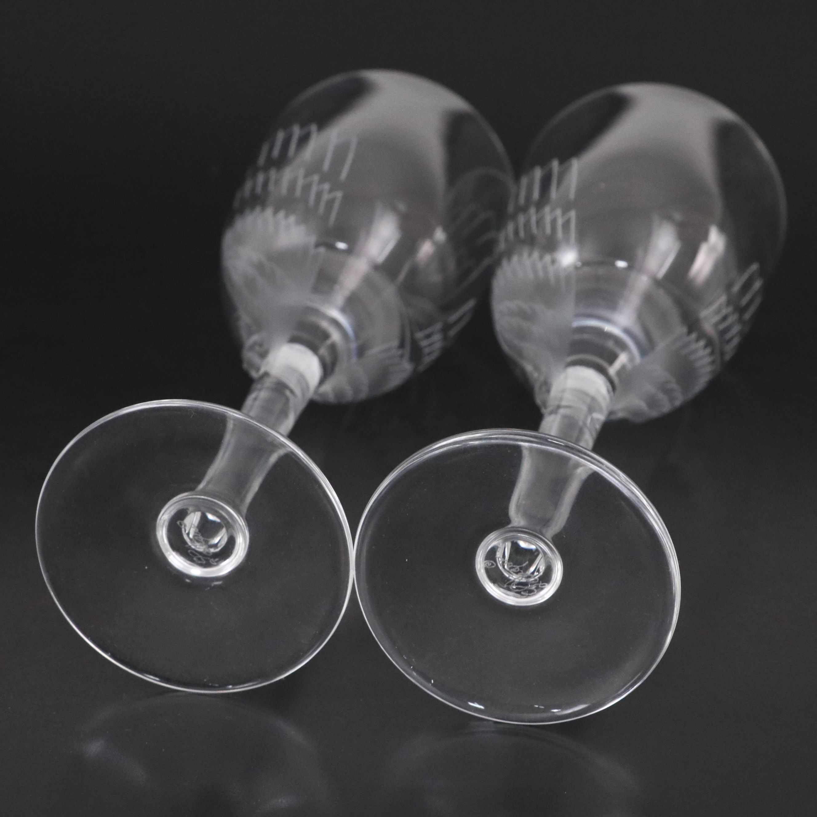 Pair of Lalique "Ange" Frosted and Clear Crystal Champagne Flutes