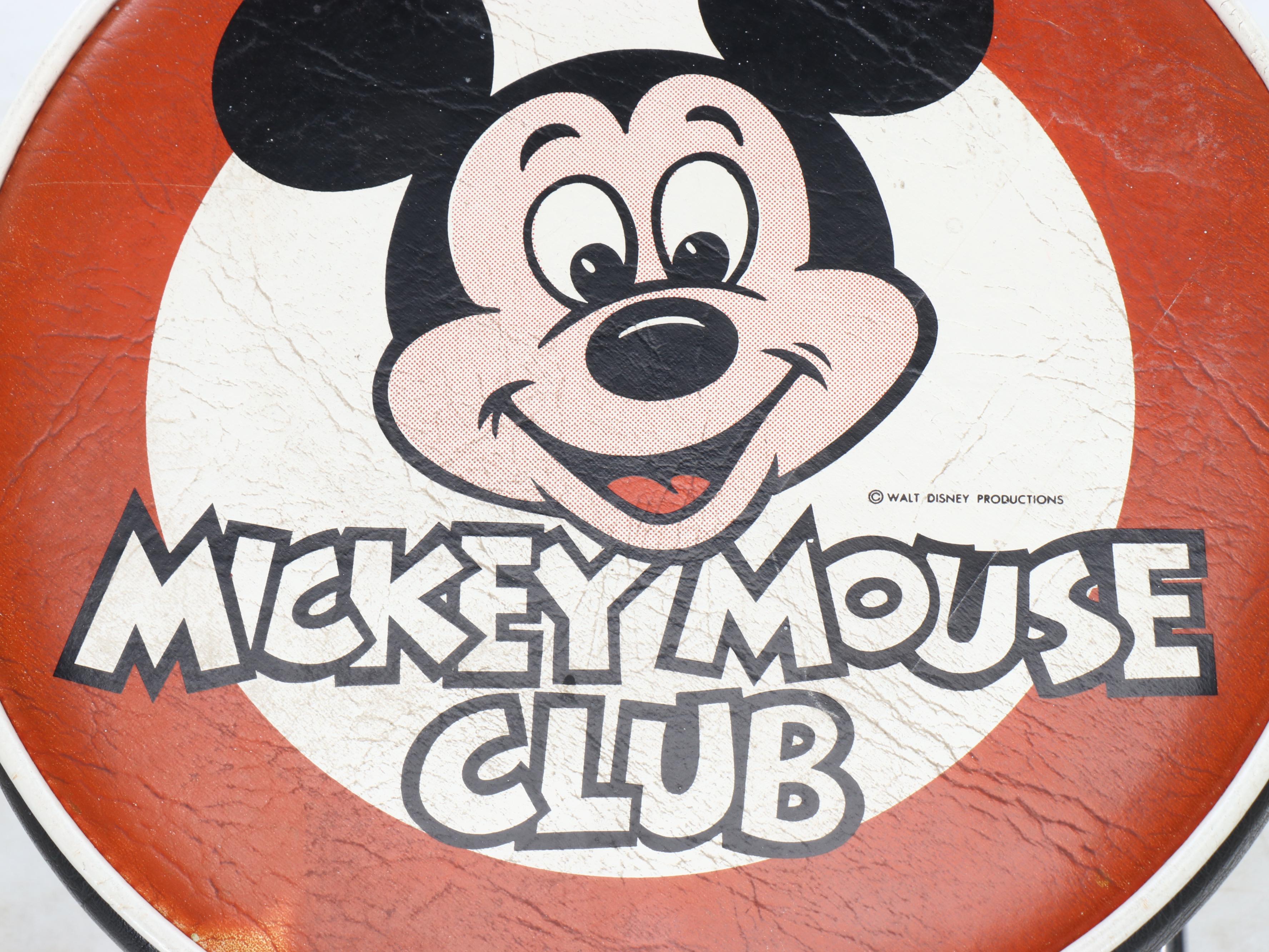 Vinyl "Mickey Mouse Club" Barstool with Turned Wood Legs