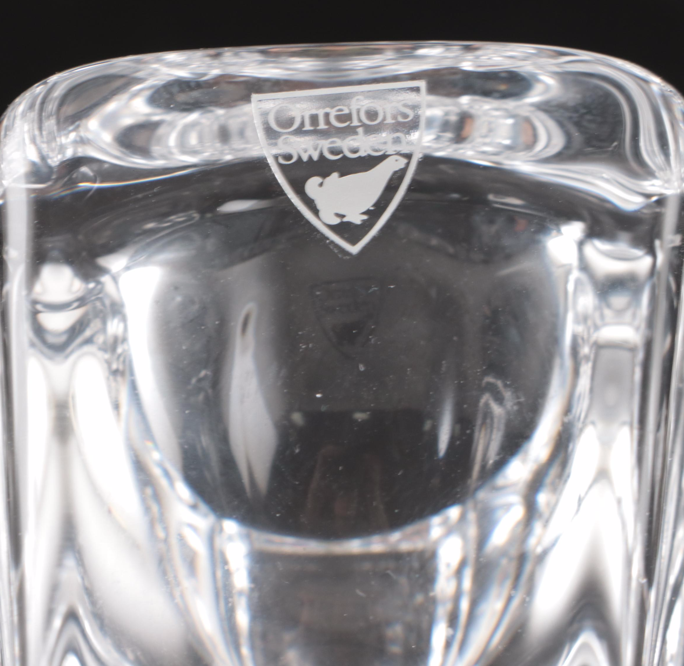 Orrefors "Max" Crystal Votive Holder and "Residence" Vase