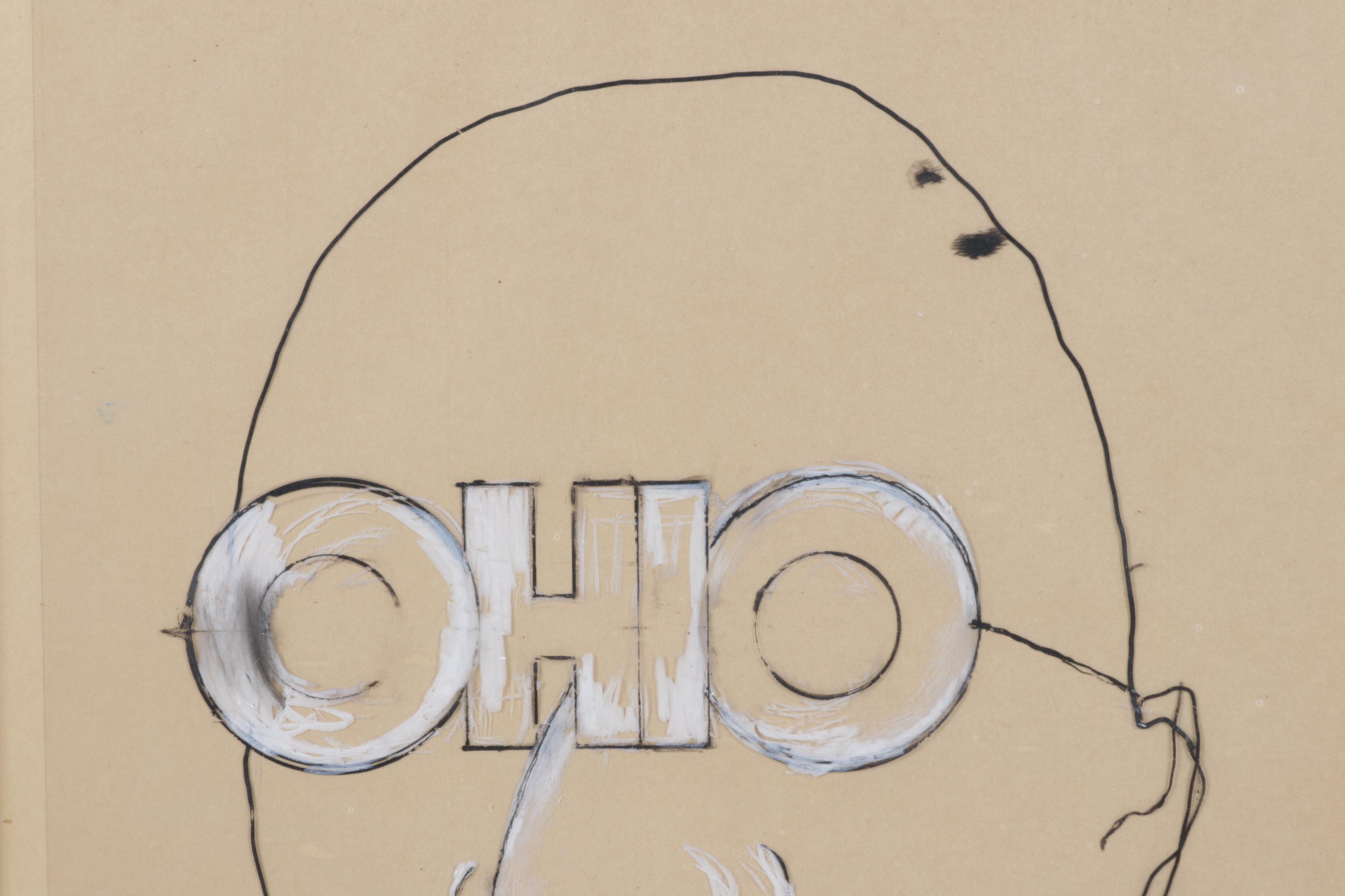 Amber Elizabeth Drawing on Vellum Paper of Man with "Ohio" Glasses, 1981
