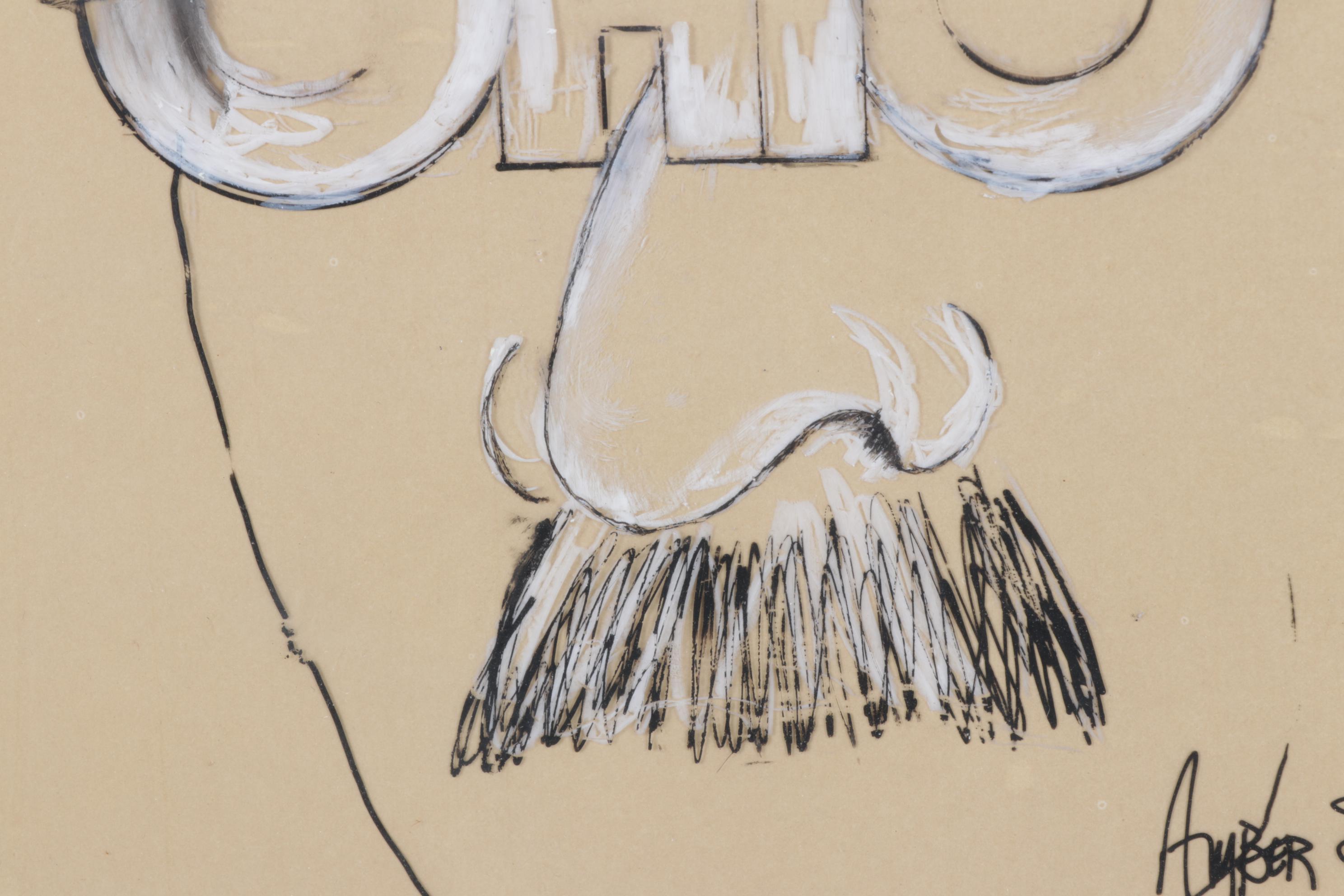 Amber Elizabeth Drawing on Vellum Paper of Man with "Ohio" Glasses, 1981