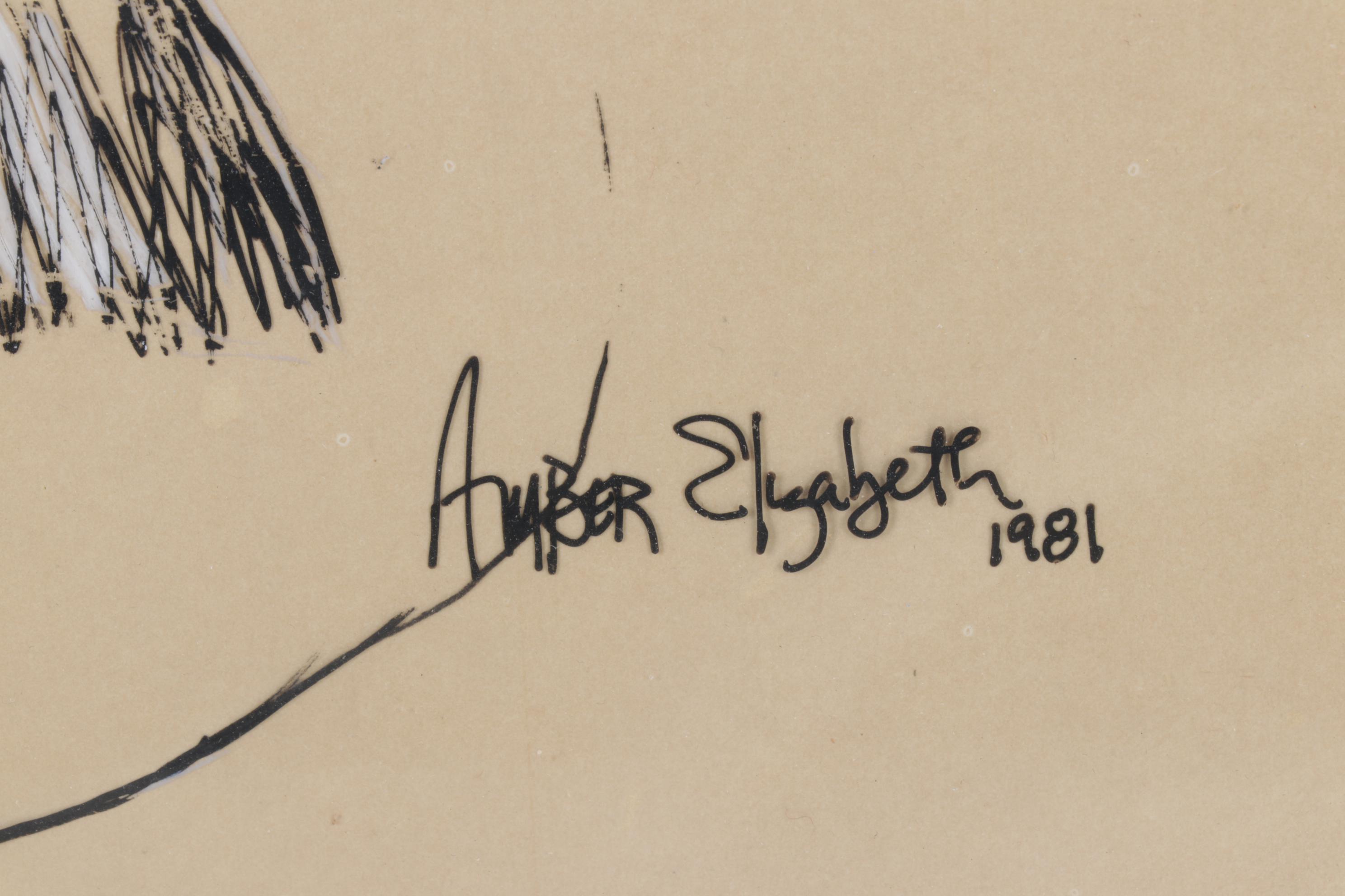 Amber Elizabeth Drawing on Vellum Paper of Man with "Ohio" Glasses, 1981