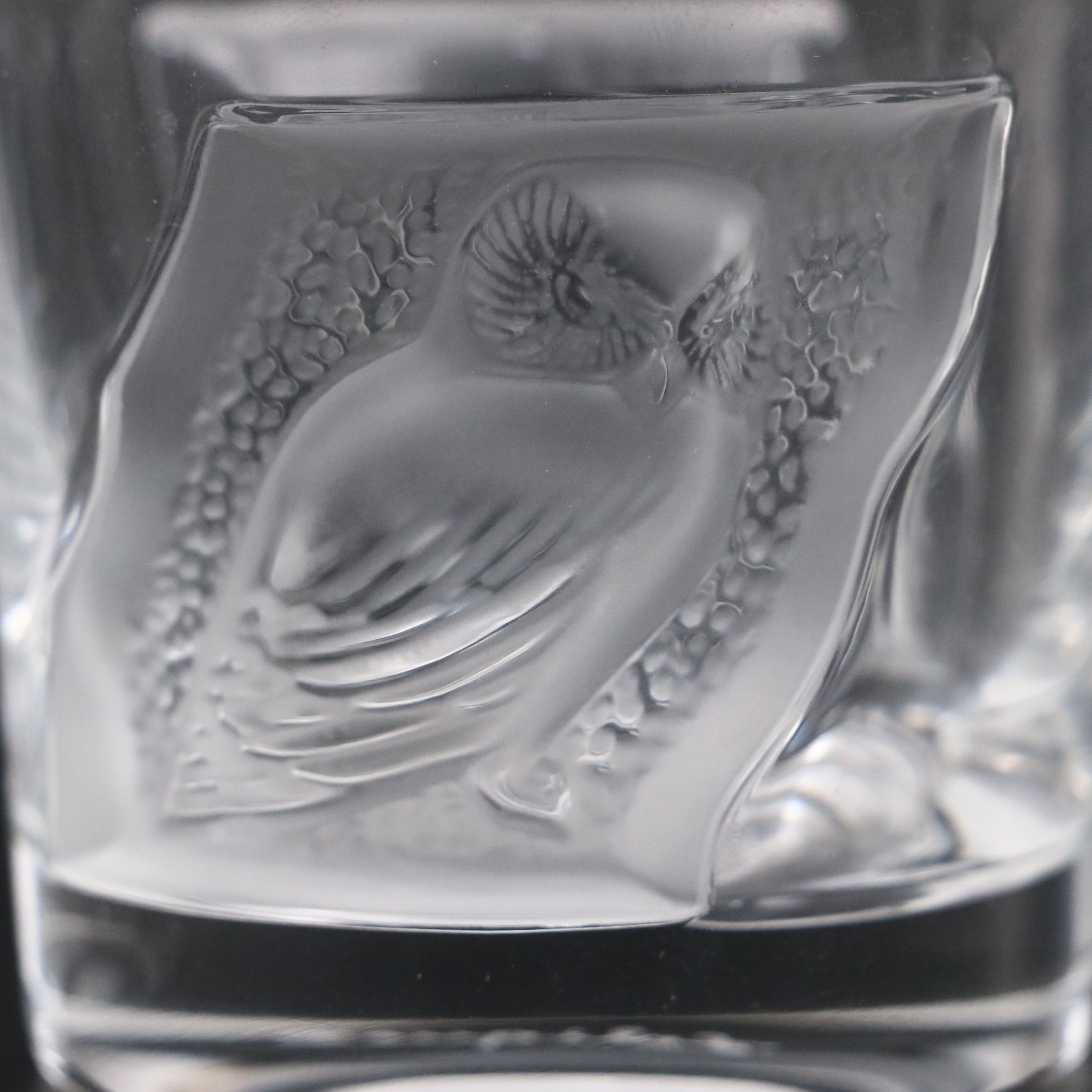 Lalique "Hulotte" Frosted and Clear Crystal Owl Whiskey Tumblers