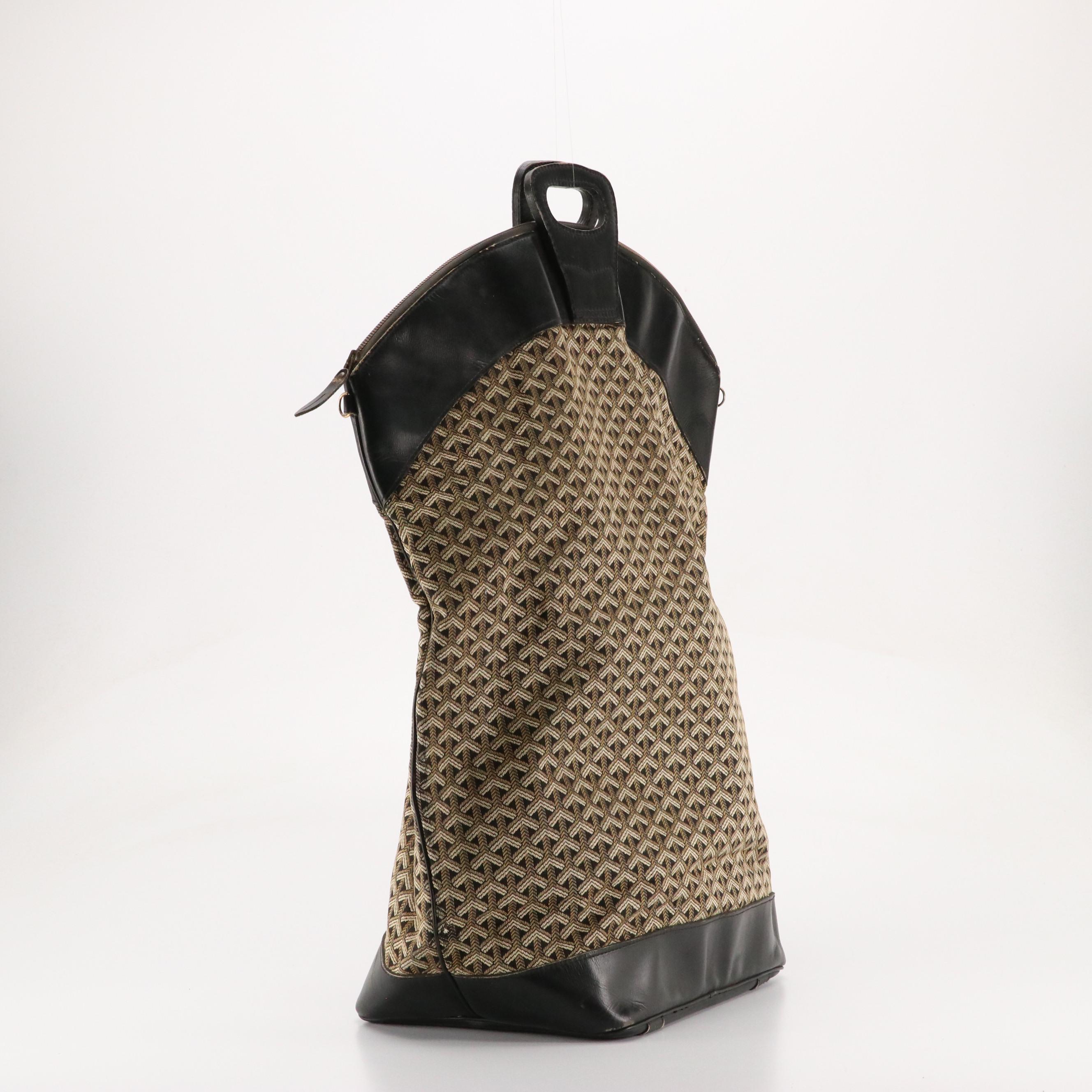 Goyard Oversized Travel Bag in Chevron Jacquard Canvas and Black Leather, 1970s