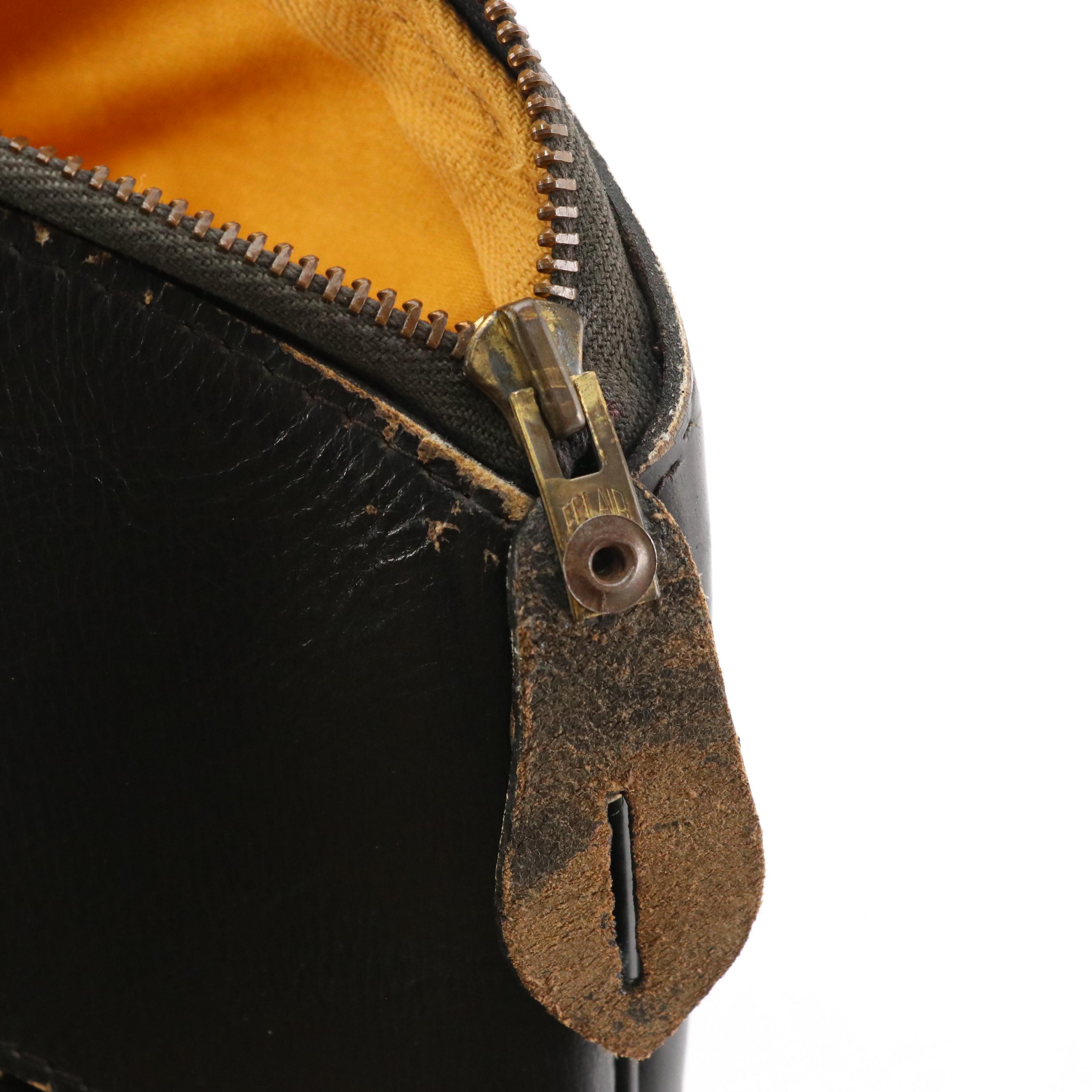 Goyard Oversized Travel Bag in Chevron Jacquard Canvas and Black Leather, 1970s