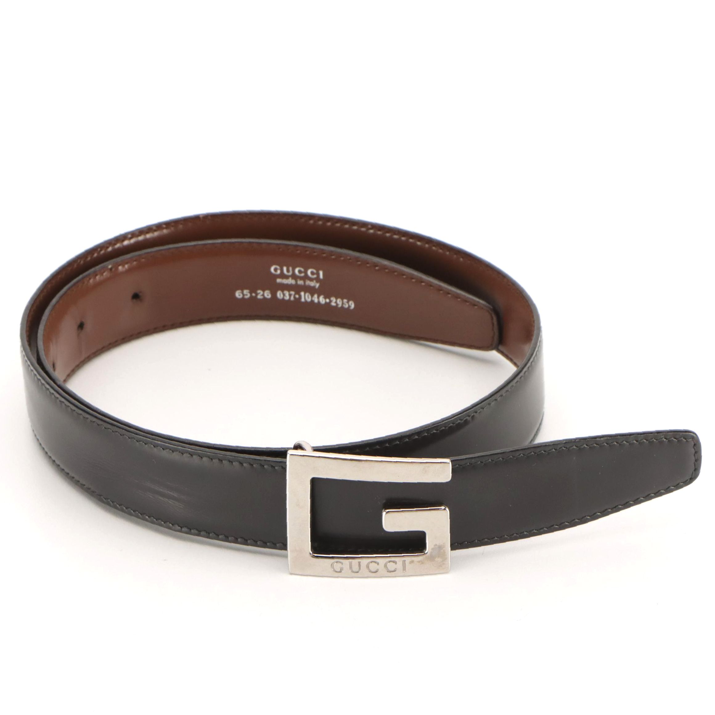 Gucci Silver G Buckle Belt in Black Leather