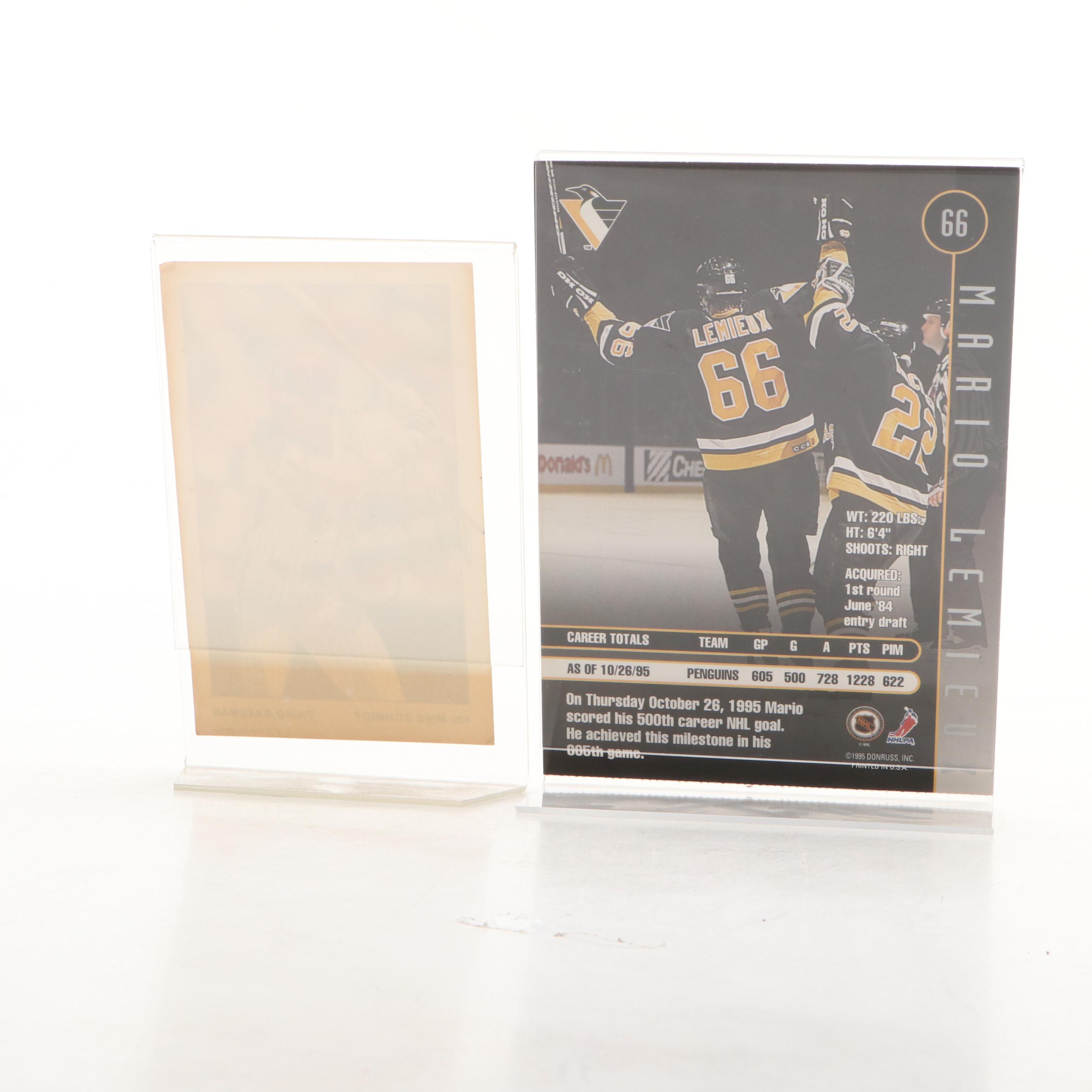 Mike Schmidt Signed Print with Mario Lemieux Signed Oversized Hockey Card
