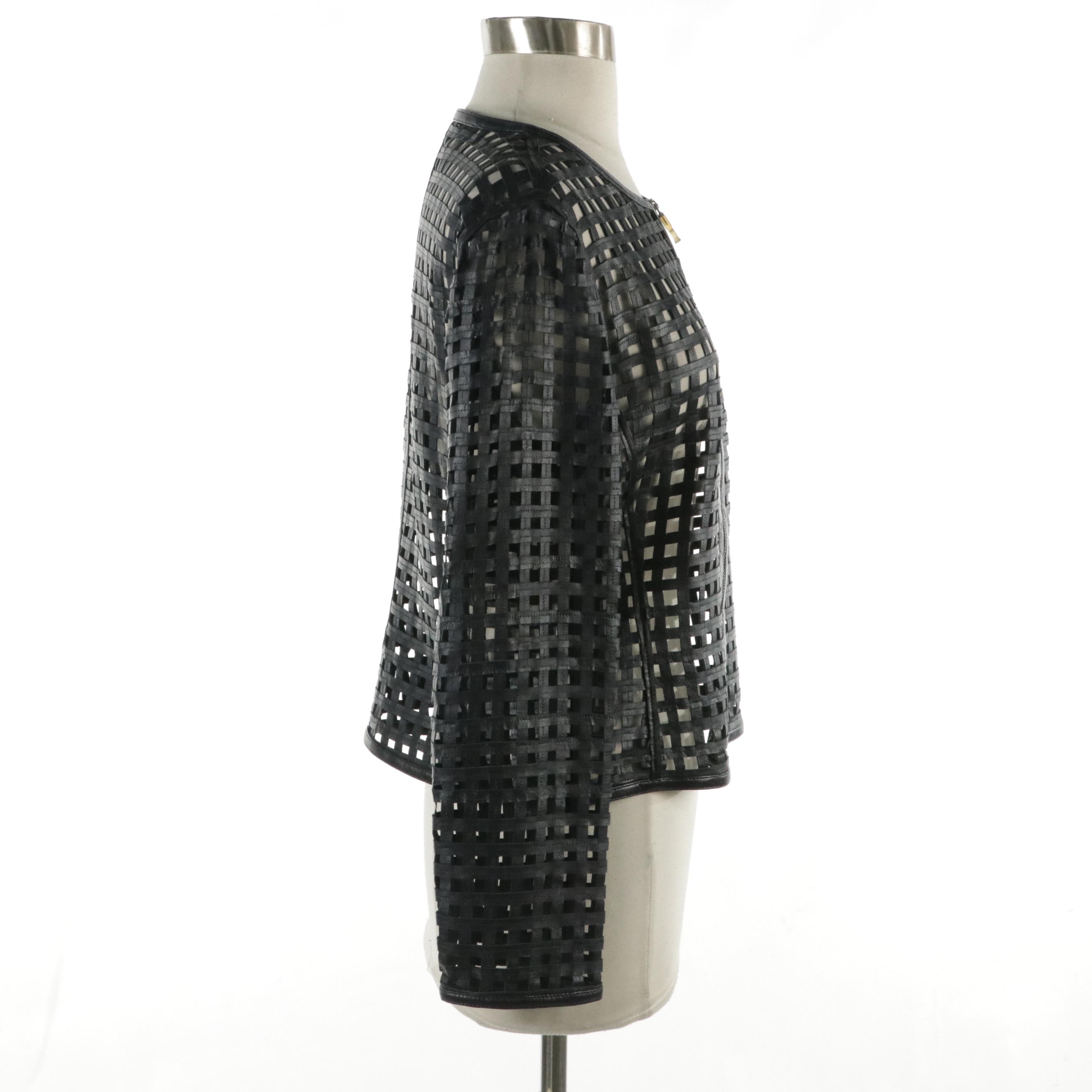 Woven Giorgio Armani Lambskin Leather Zip Jacket