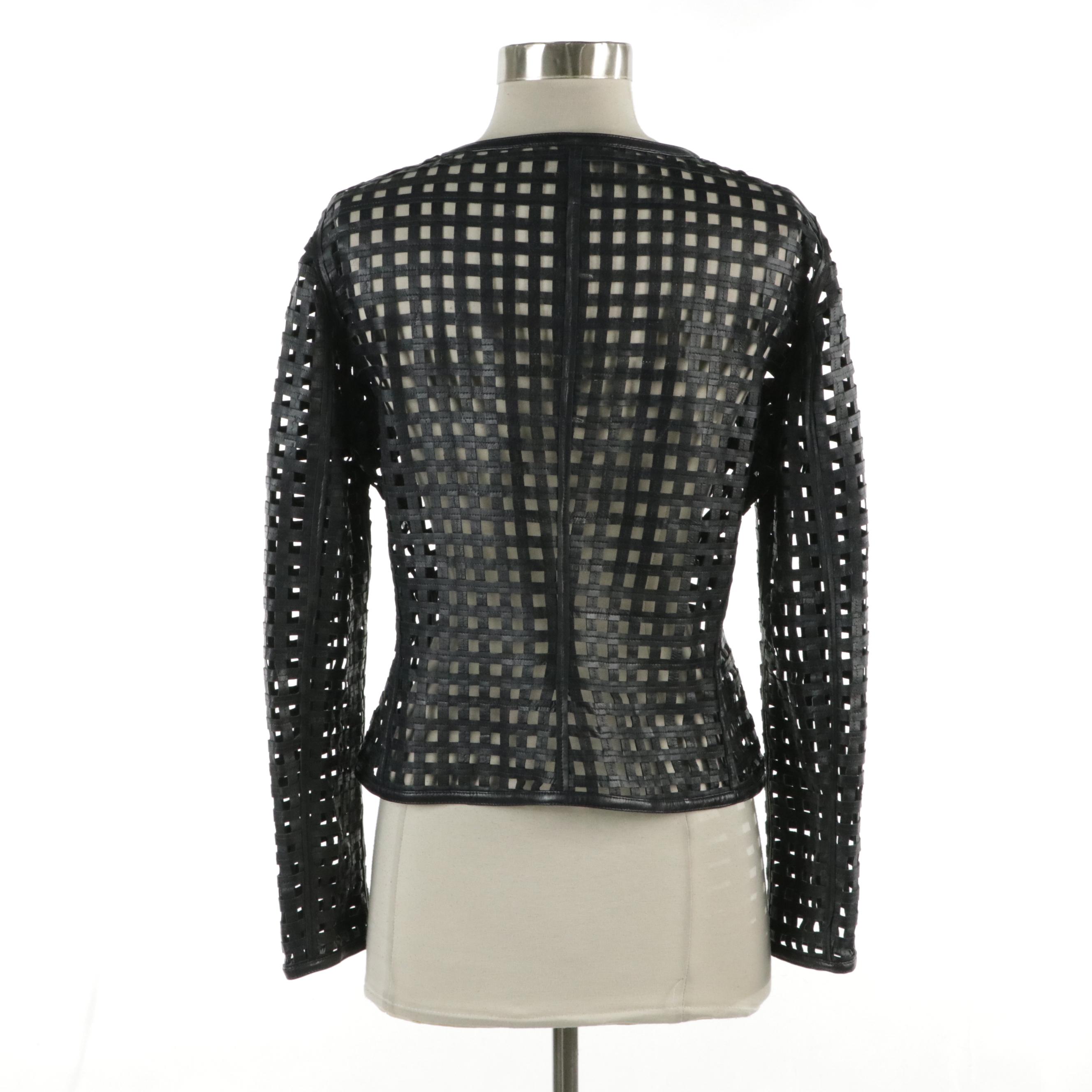 Woven Giorgio Armani Lambskin Leather Zip Jacket
