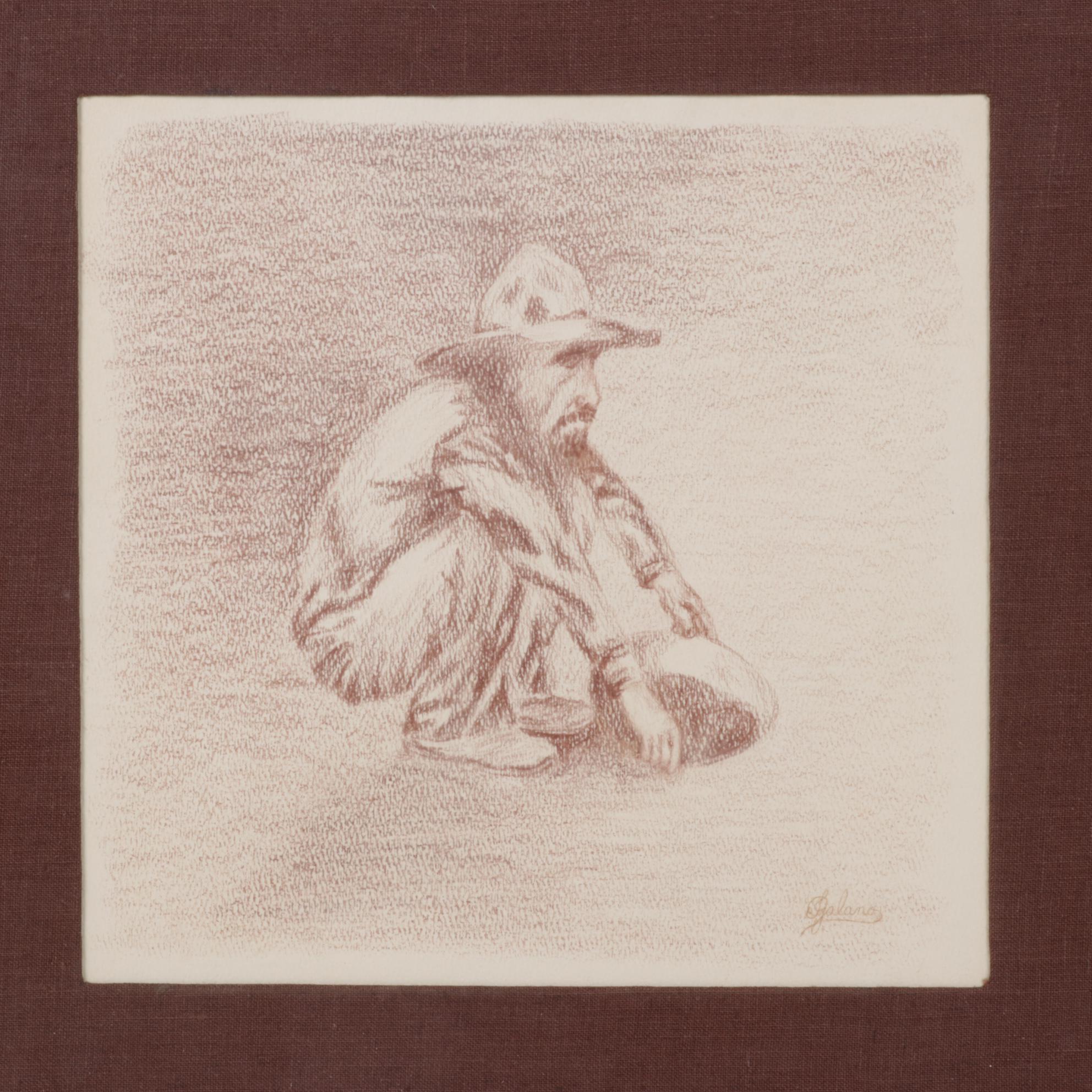 Charcoal Drawing of Gold Panner