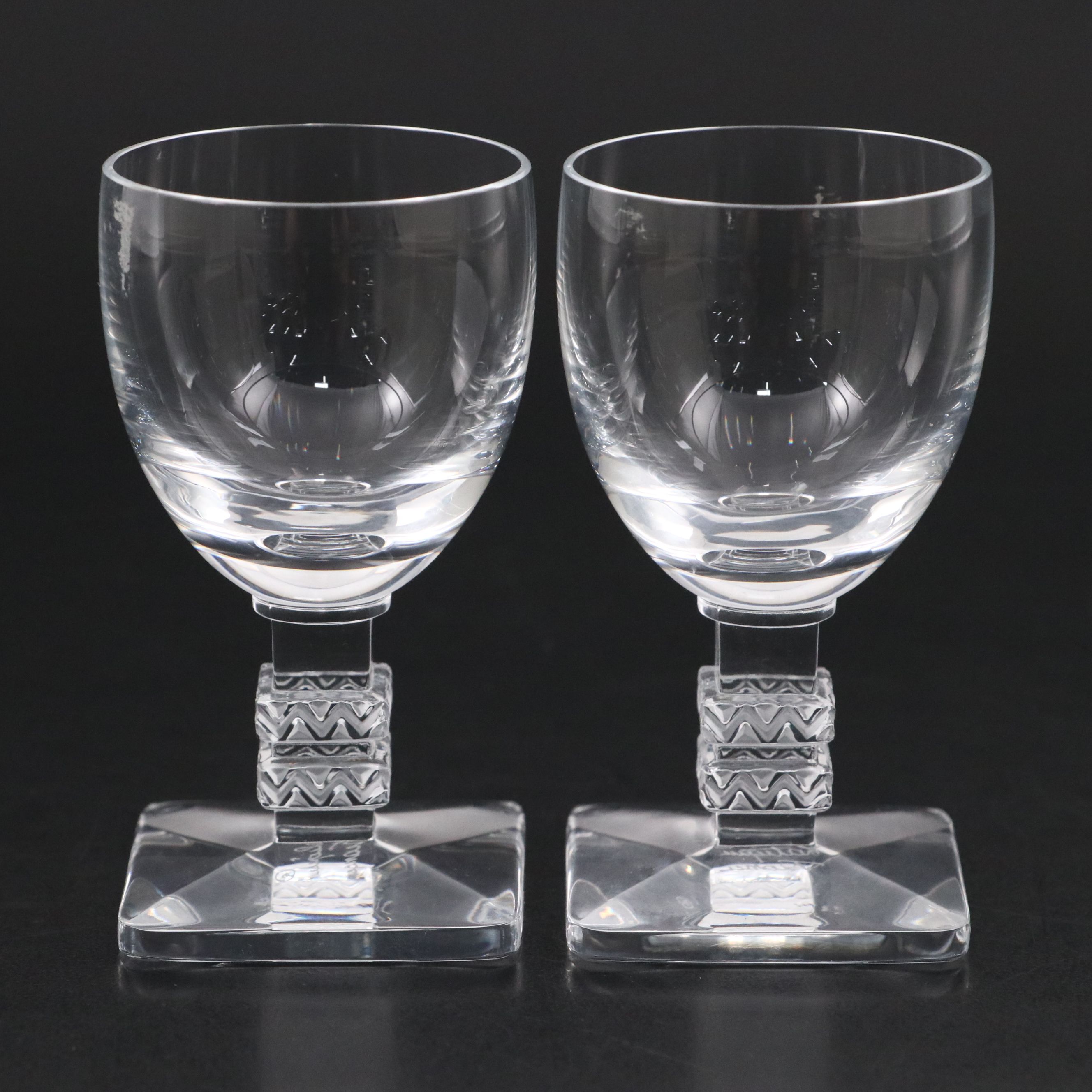 Pair of Lalique "Argos" Frosted and Clear Crystal Cordial Glasses