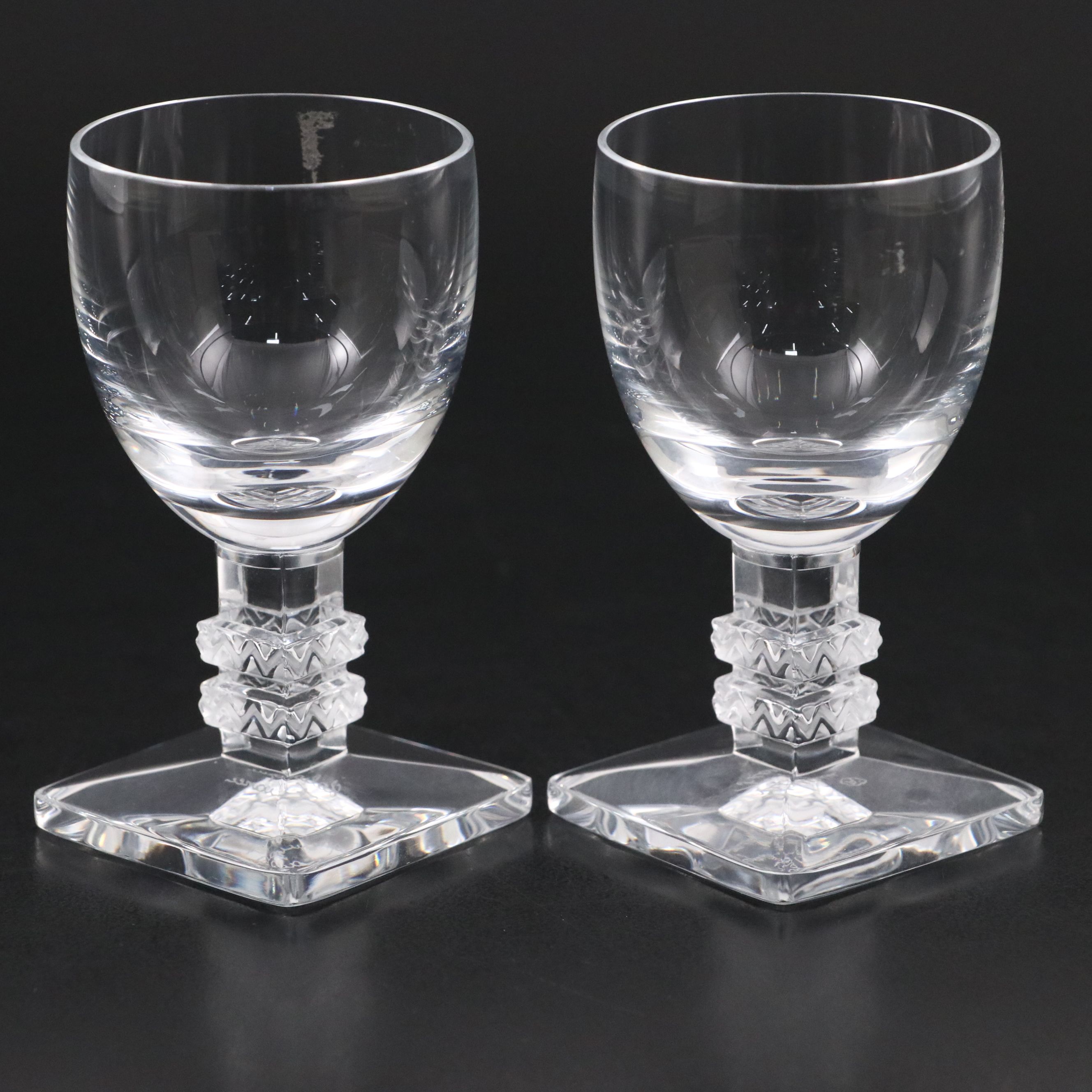 Pair of Lalique "Argos" Frosted and Clear Crystal Cordial Glasses