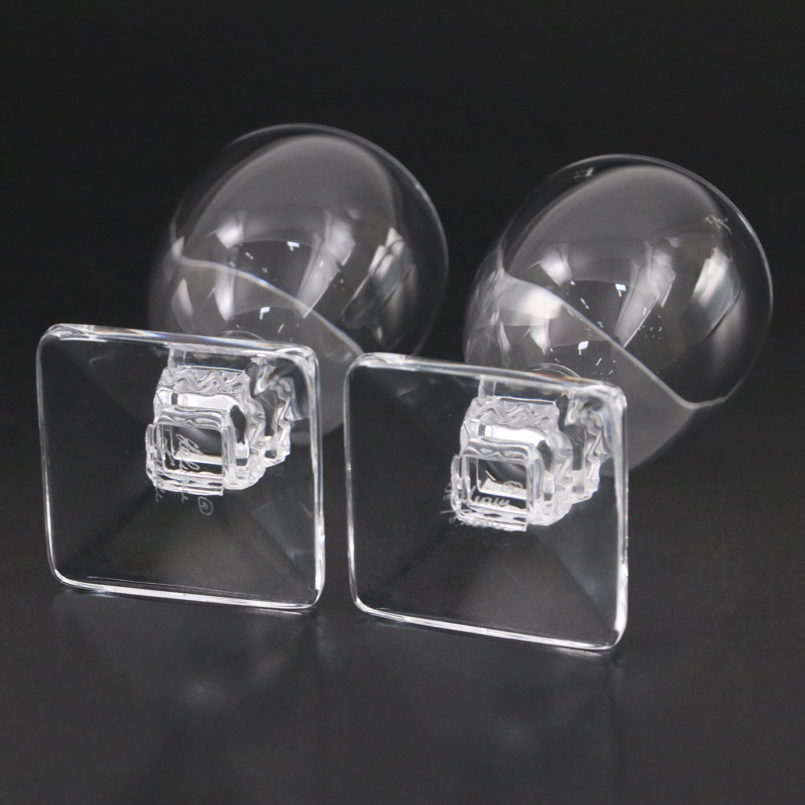 Pair of Lalique "Argos" Frosted and Clear Crystal Cordial Glasses