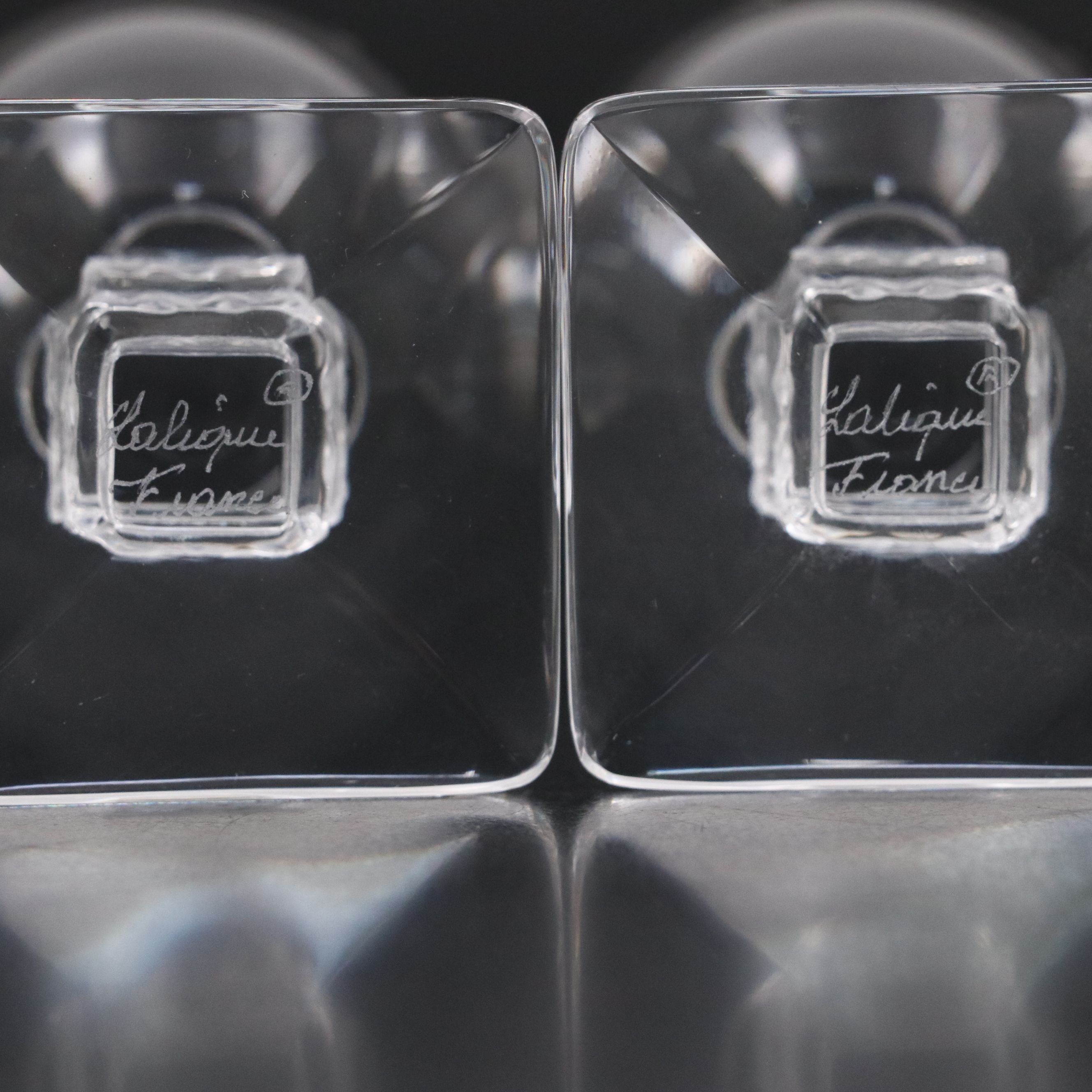 Pair of Lalique "Argos" Frosted and Clear Crystal Cordial Glasses