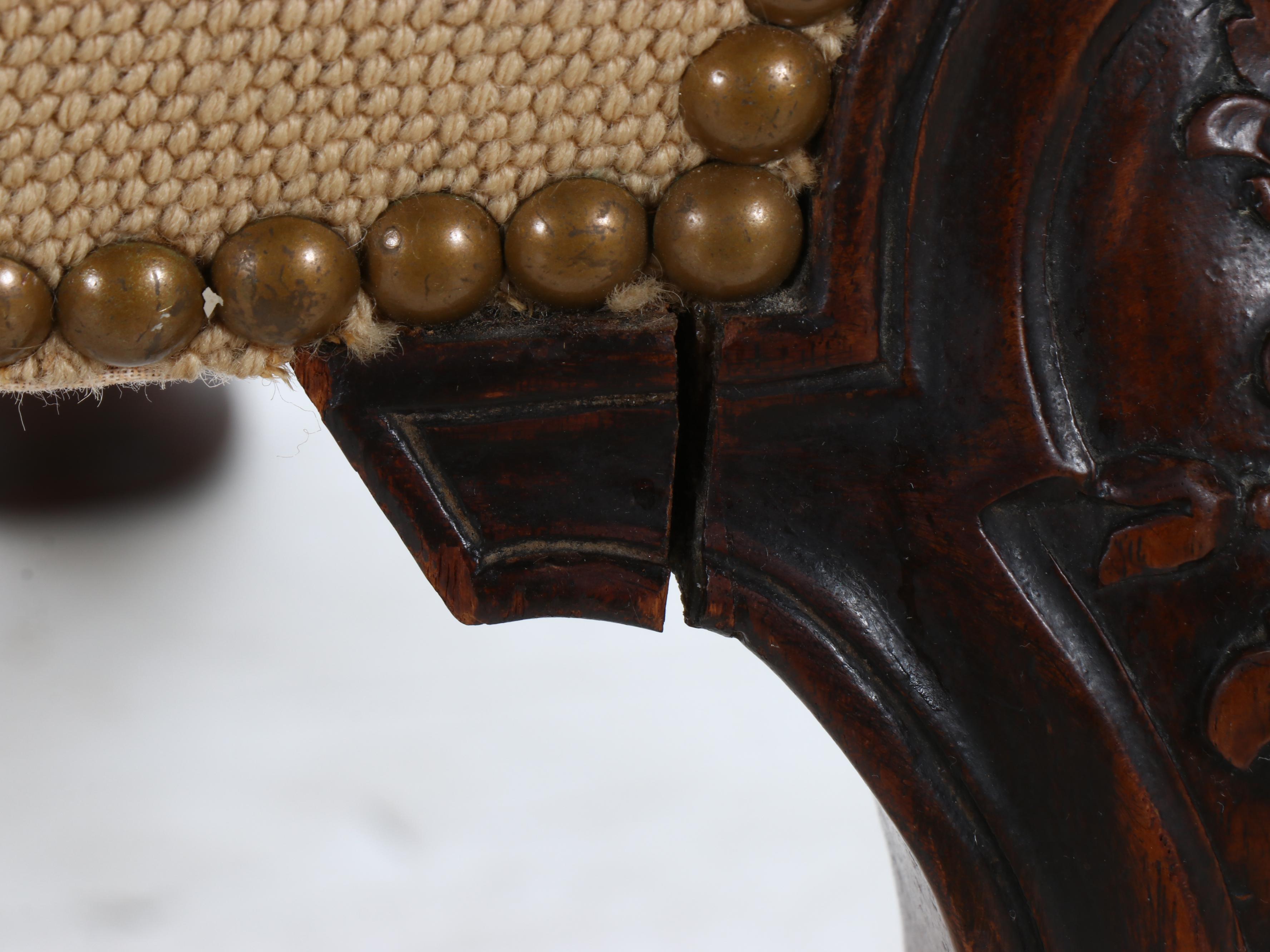 Carved Mahogany Armchair with Needlepoint Upholstery, Early to Mid-20th Century