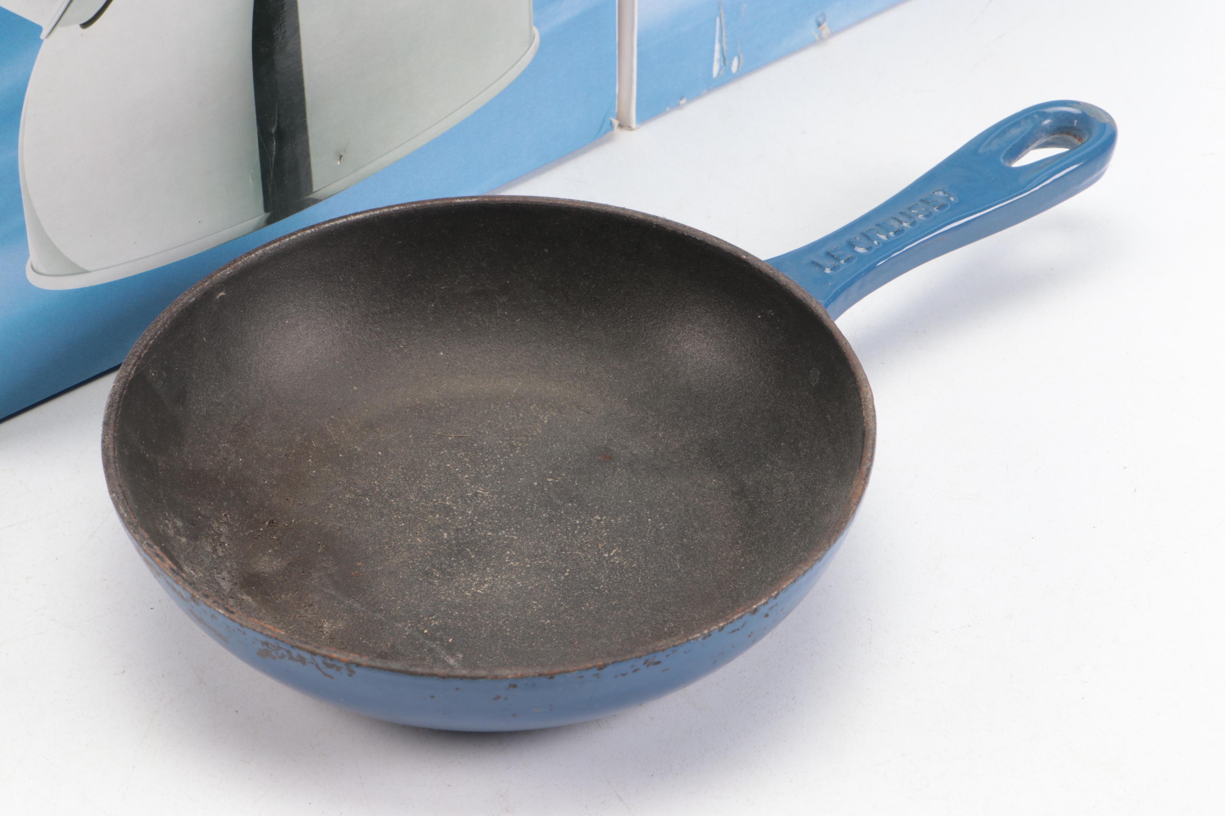 Le Creuset Cast Iron Fry Pan with OXO Stainless Steel and Enamel Tea Kettles