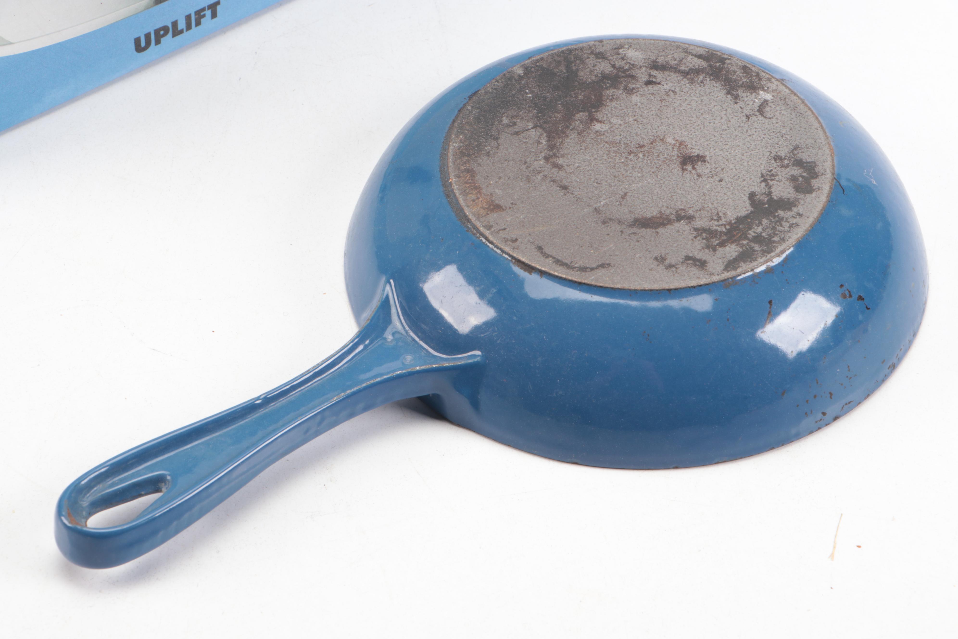 Le Creuset Cast Iron Fry Pan with OXO Stainless Steel and Enamel Tea Kettles