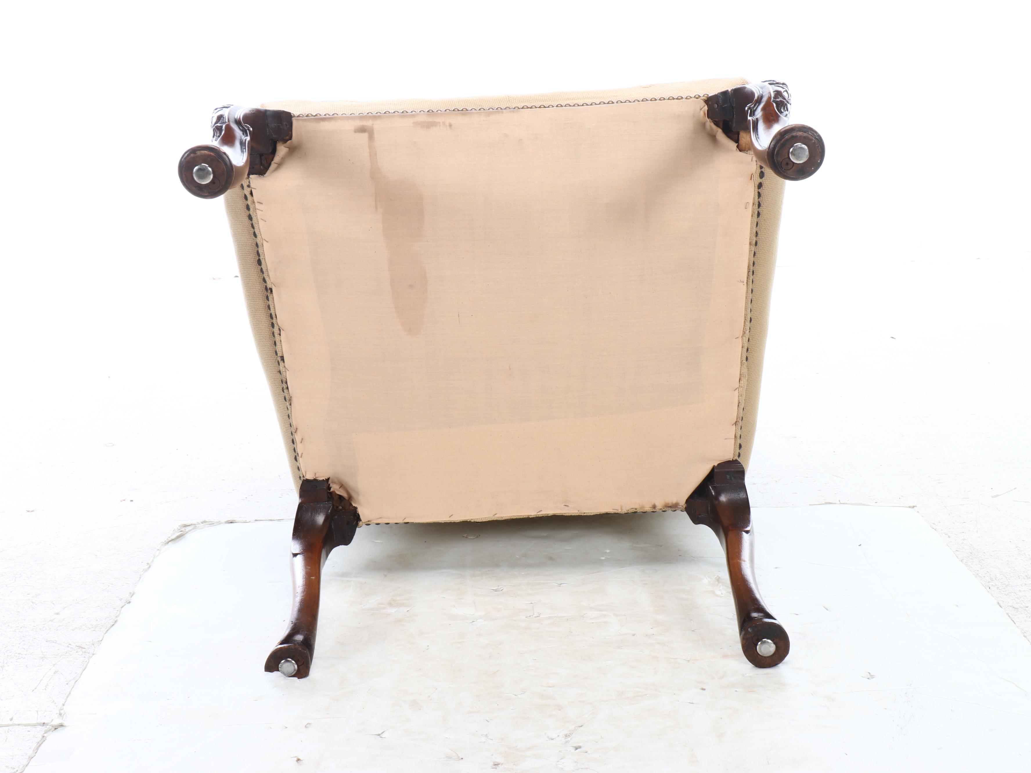 Carved Mahogany Armchair with Needlepoint Upholstery, Early to Mid-20th Century