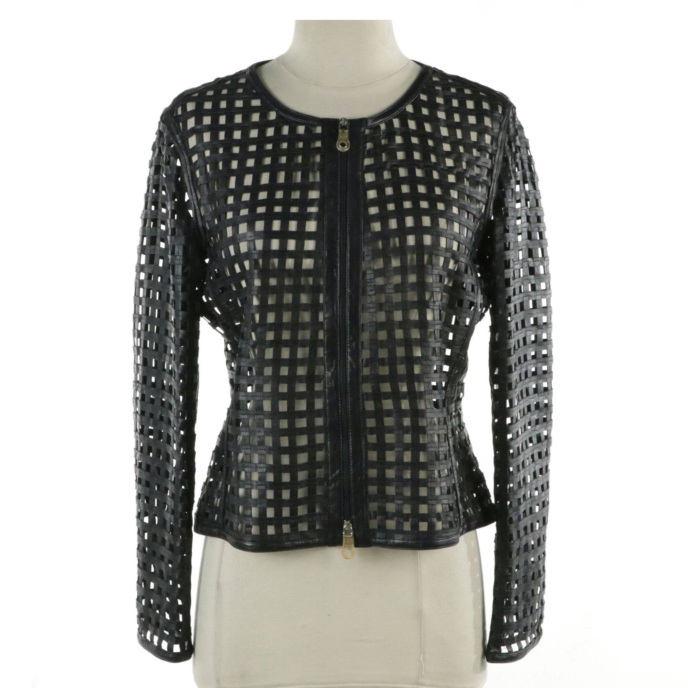 Woven Giorgio Armani Lambskin Leather Zip Jacket