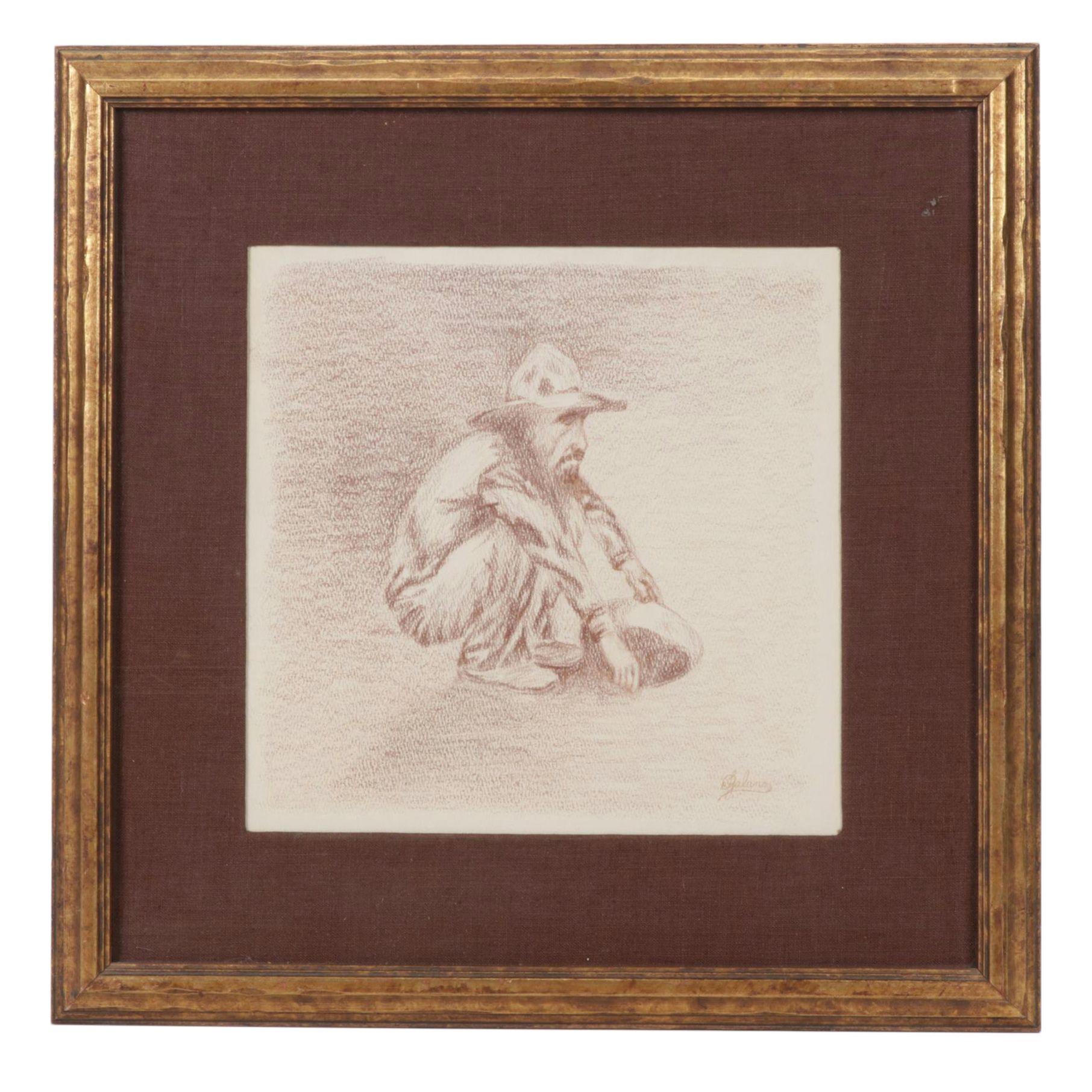 Charcoal Drawing of Gold Panner