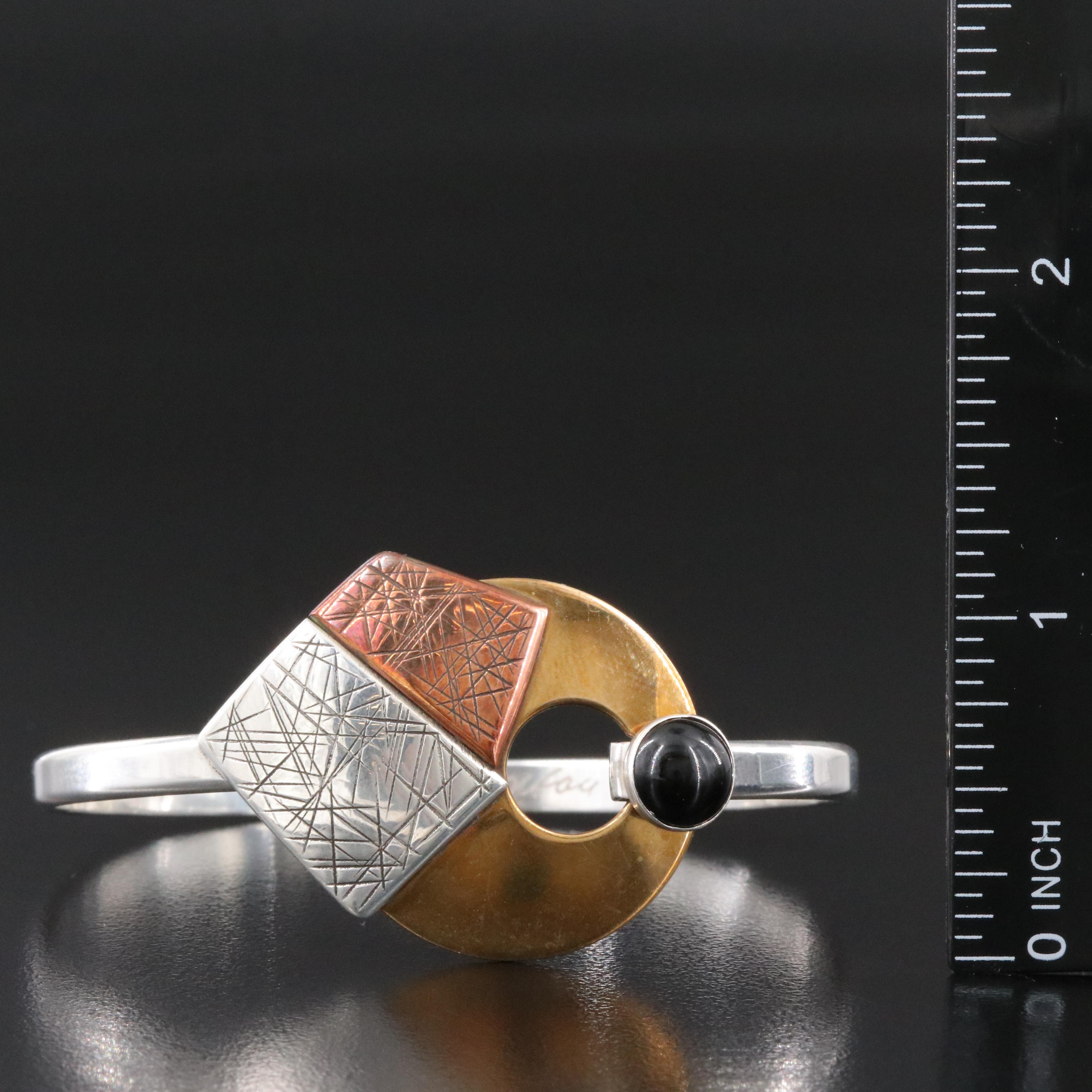 Hall McFall Sterling, Brass and Copper Faux Black Onyx Bracelet