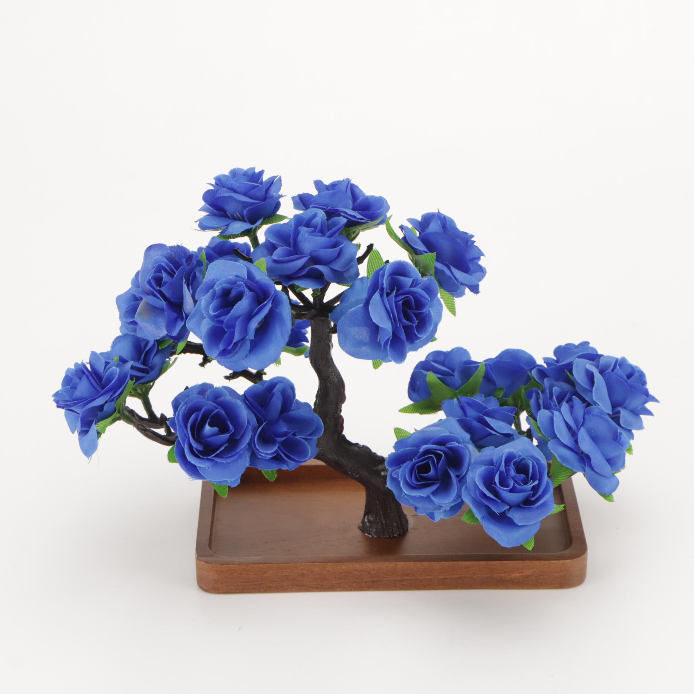 Rose Bonsai Artificial Sculptures on Wood Stands