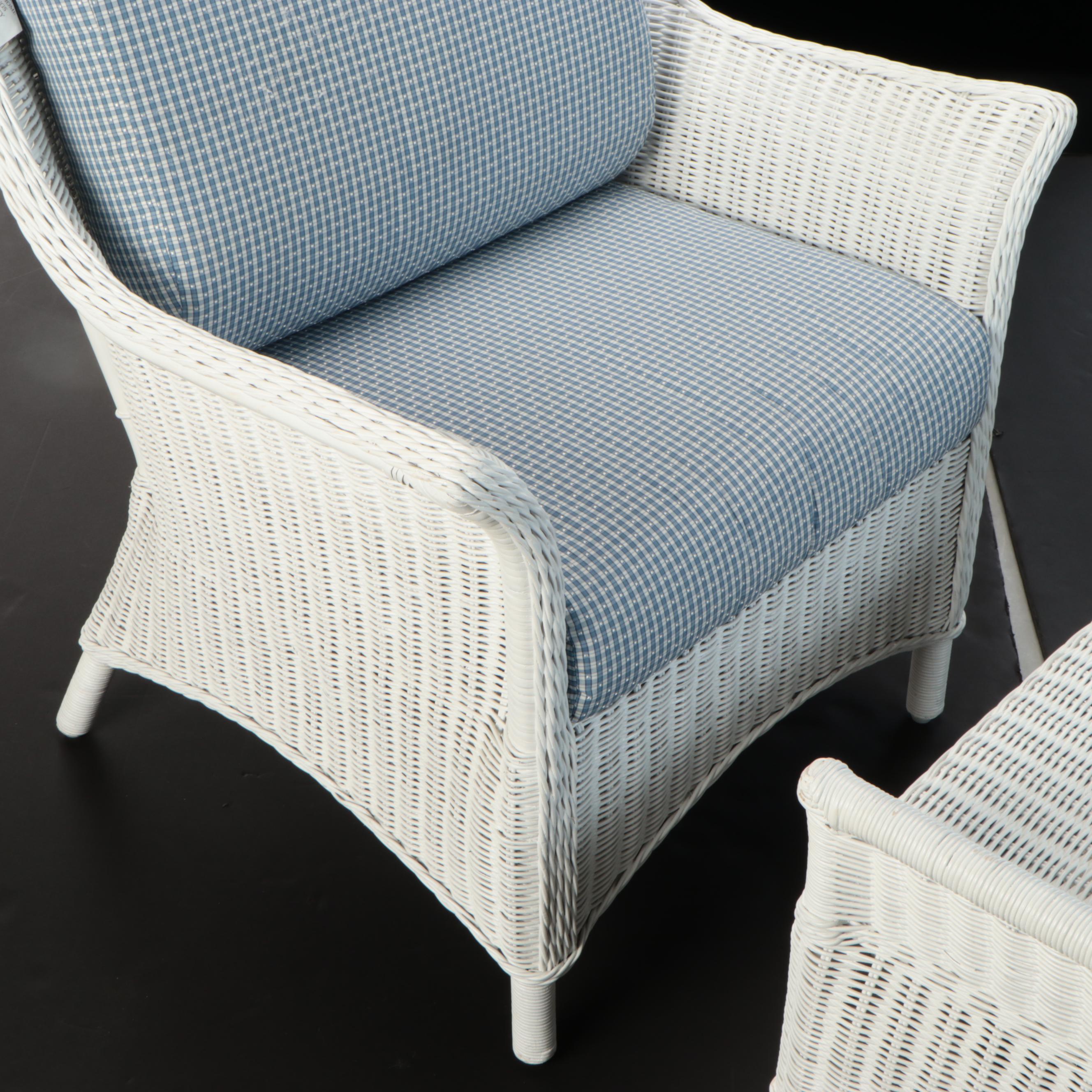 White Wicker Armchair and Ottoman
