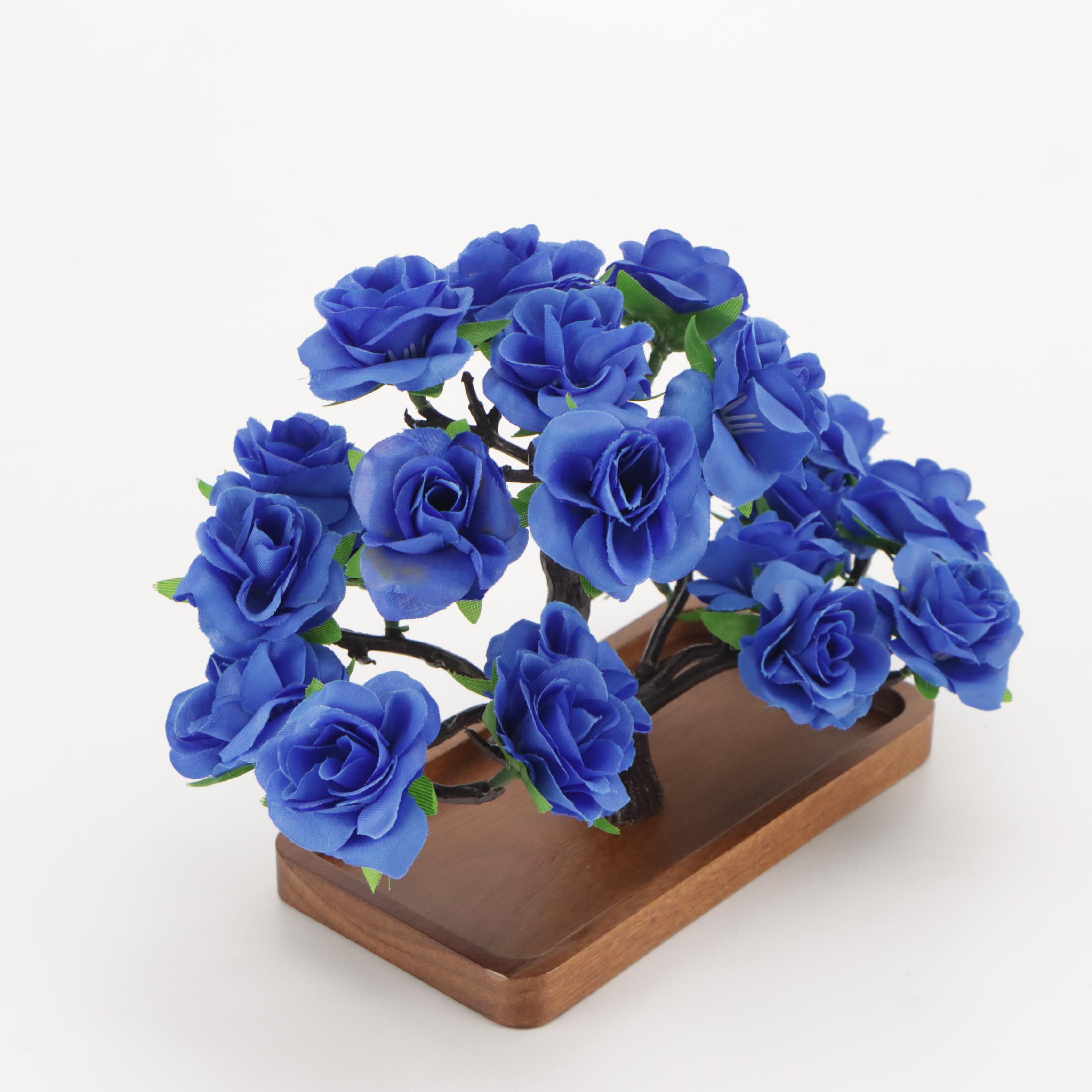Rose Bonsai Artificial Sculptures on Wood Stands